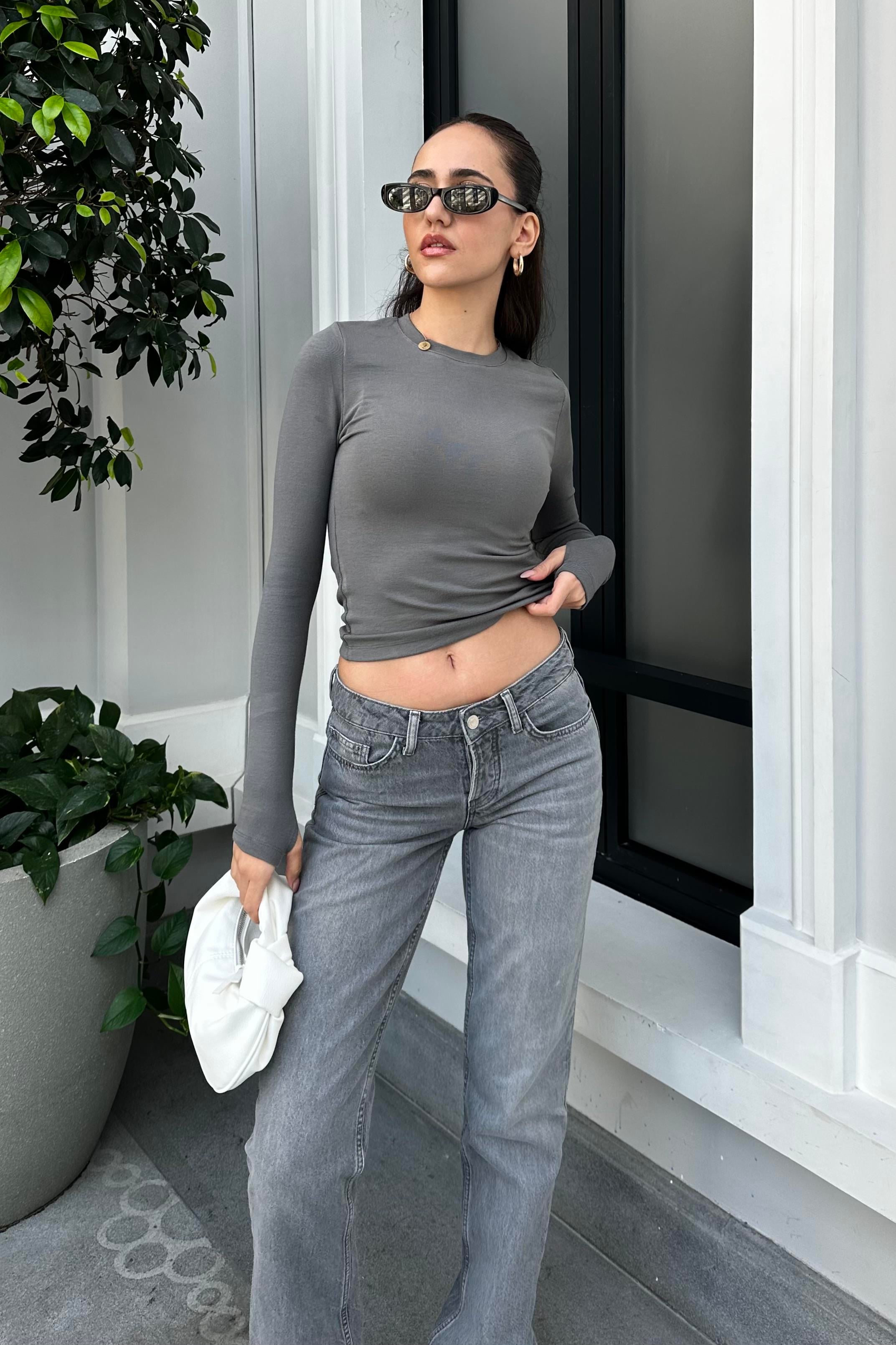 Antracite Basic Blouse - Kadın Blouses Modelleri - Nazliye Moda - Kadın Giyim Modası