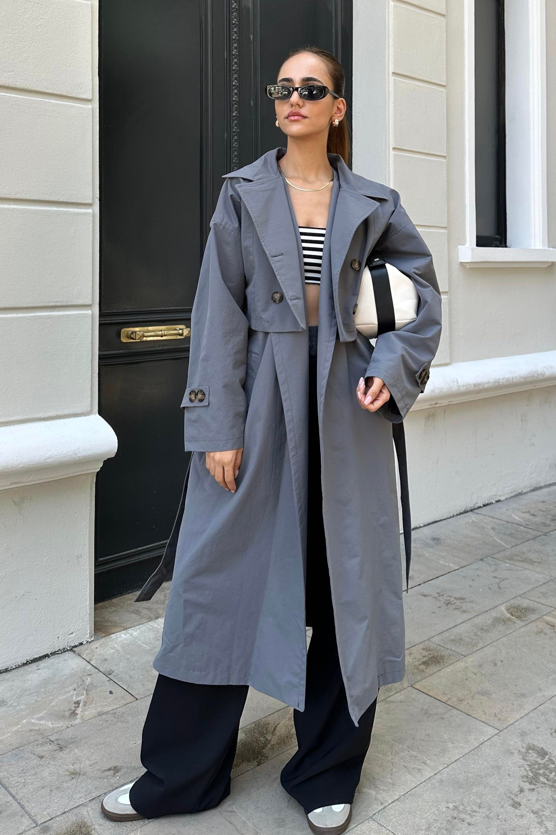 Nazliye Anthracite Design Trench Coat - Kadın Trench Coats Modelleri - Nazliye Moda | Kadın Giyim Modası