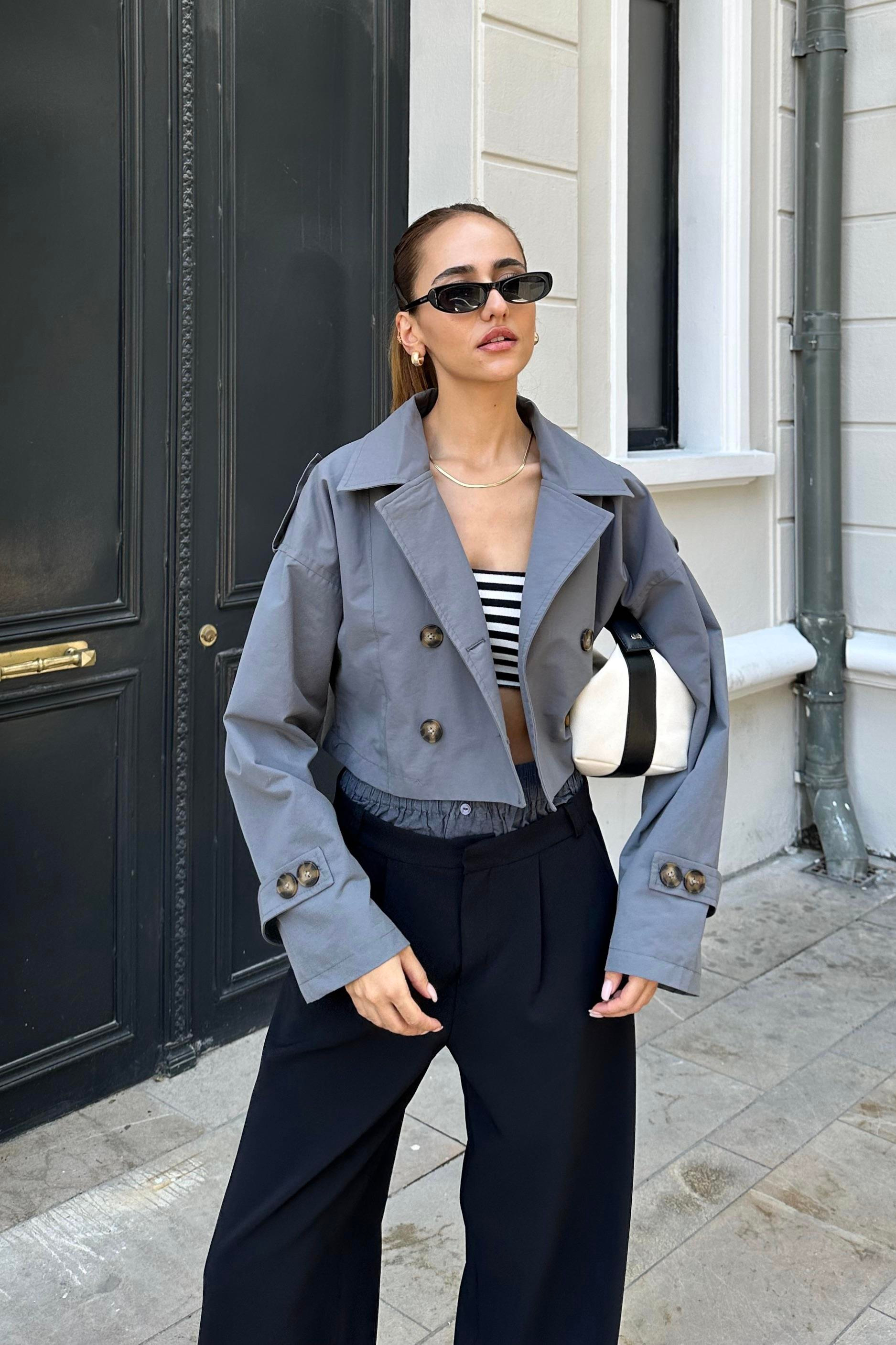 Nazliye Anthracite Design Trench Coat - Kadın Trench Coats Modelleri - Nazliye Moda | Kadın Giyim Modası