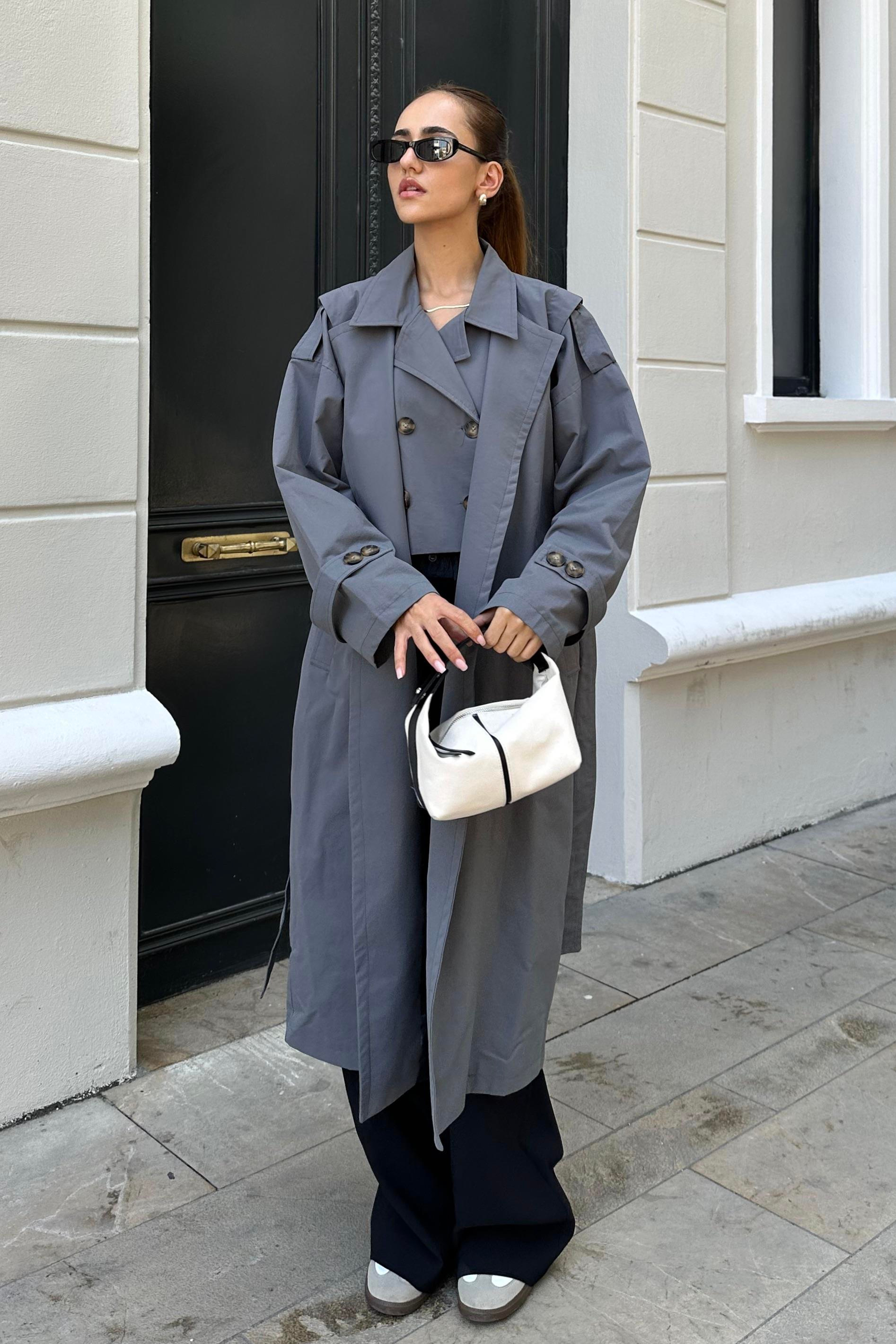 Nazliye Anthracite Design Trench Coat - Kadın Trench Coats Modelleri - Nazliye Moda | Kadın Giyim Modası