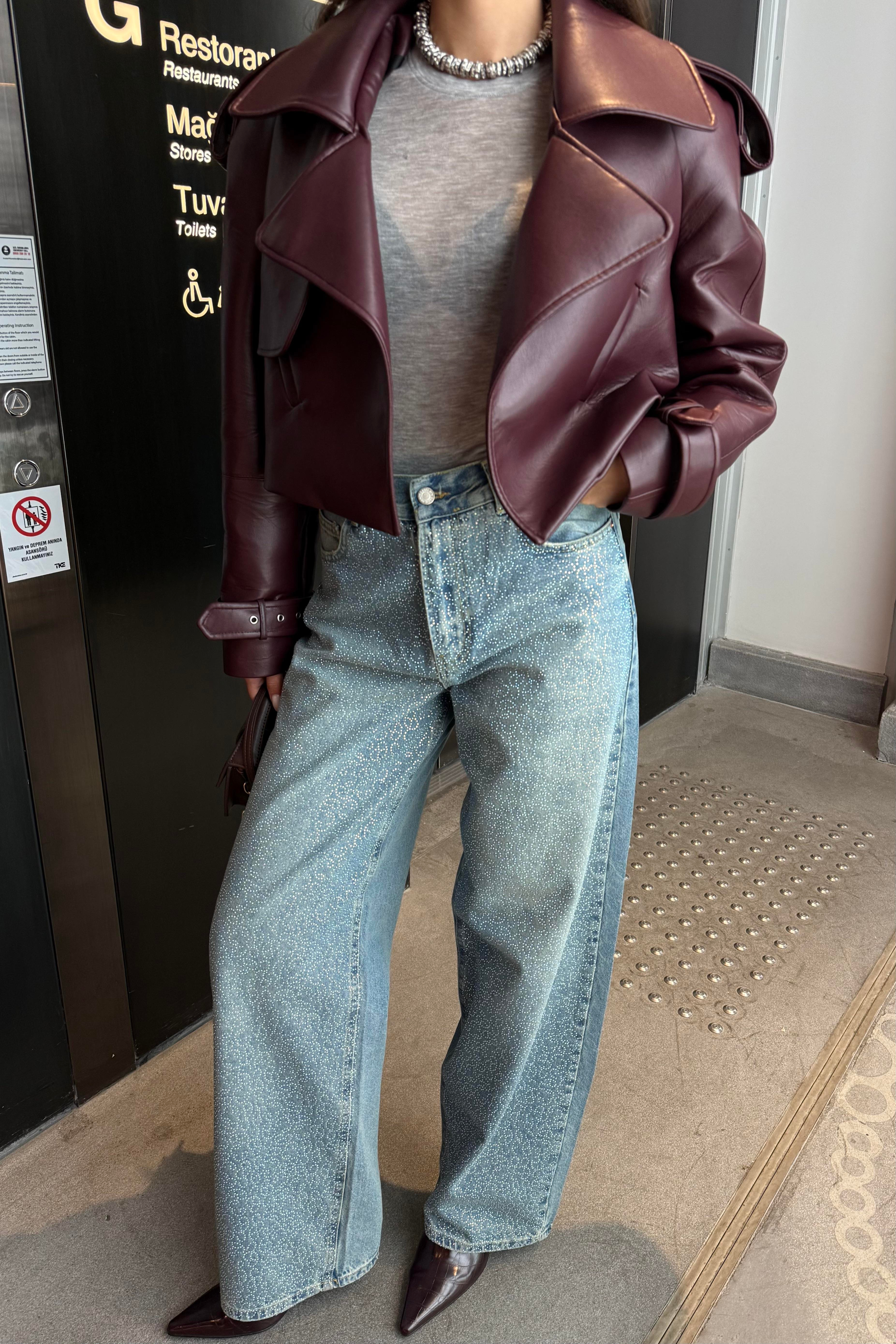 Baggy Açık Mavi Taşlı Premium Jean - Kadın Jean Modelleri - Nazliye Moda | Kadın Giyim Modası