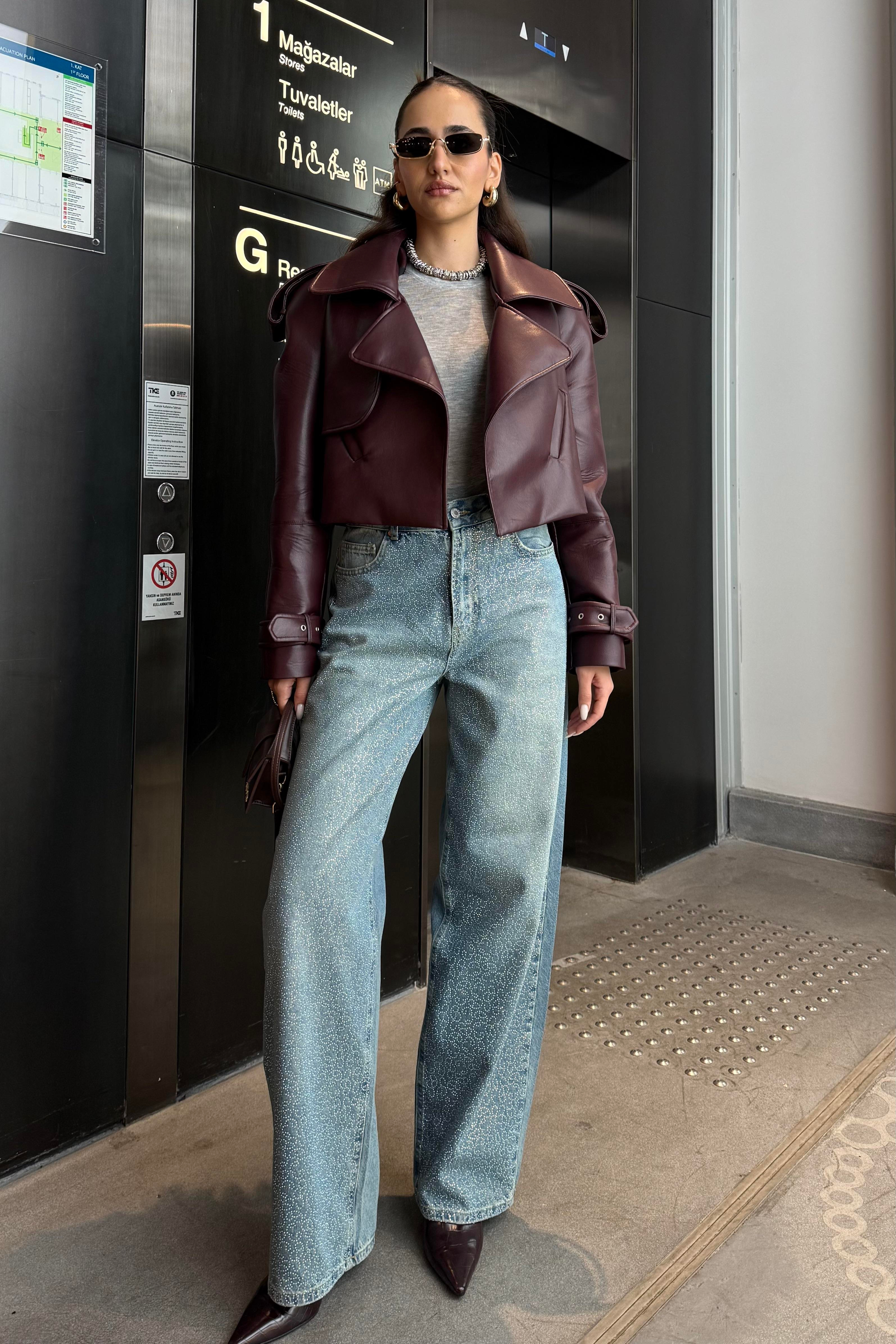 Baggy Açık Mavi Taşlı Premium Jean - Kadın Jean Modelleri - Nazliye Moda | Kadın Giyim Modası