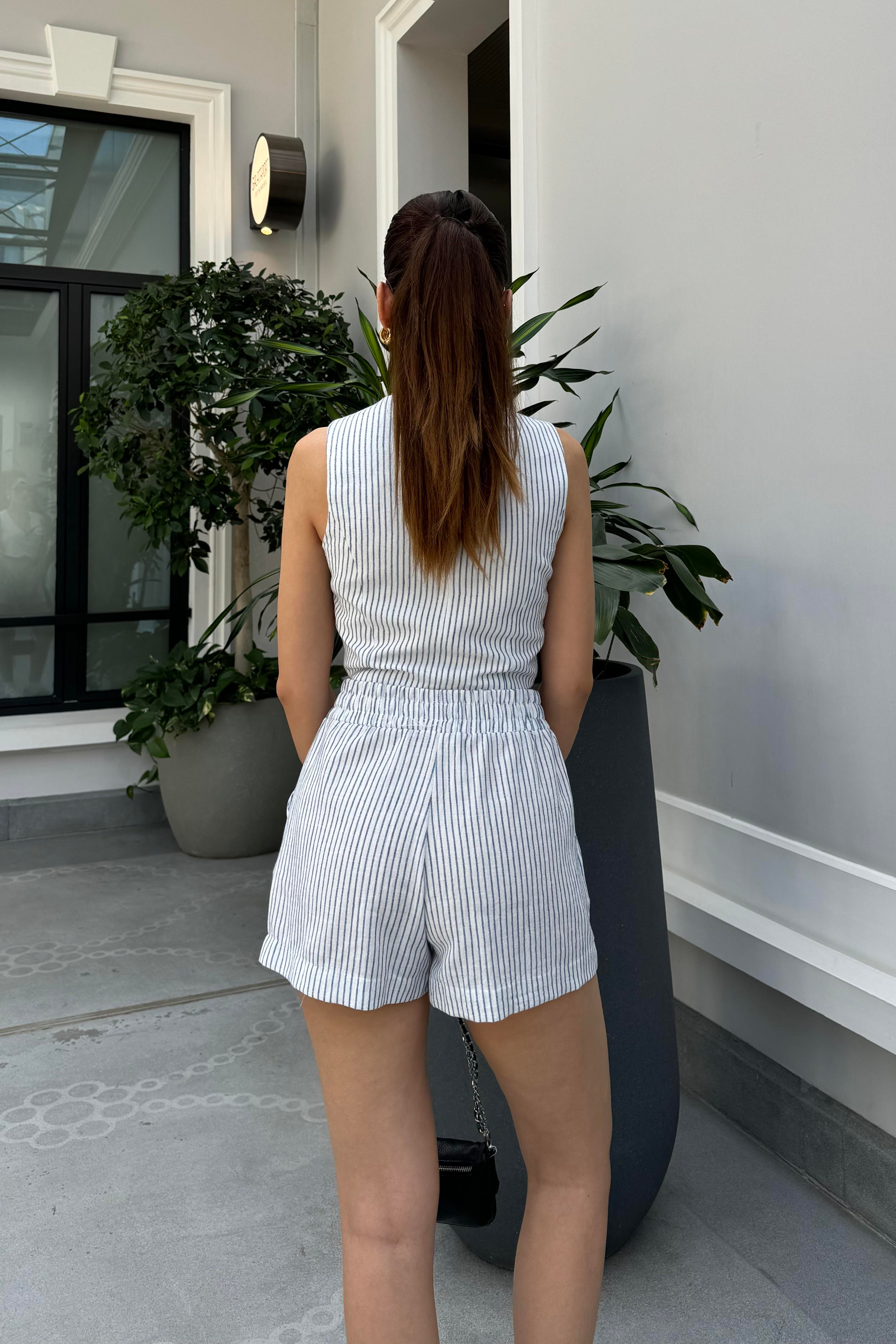 Bebe Mavi Şort Yelek Takım - Kadın Outfit Sets Modelleri - Nazliye Moda - Kadın Giyim Modası