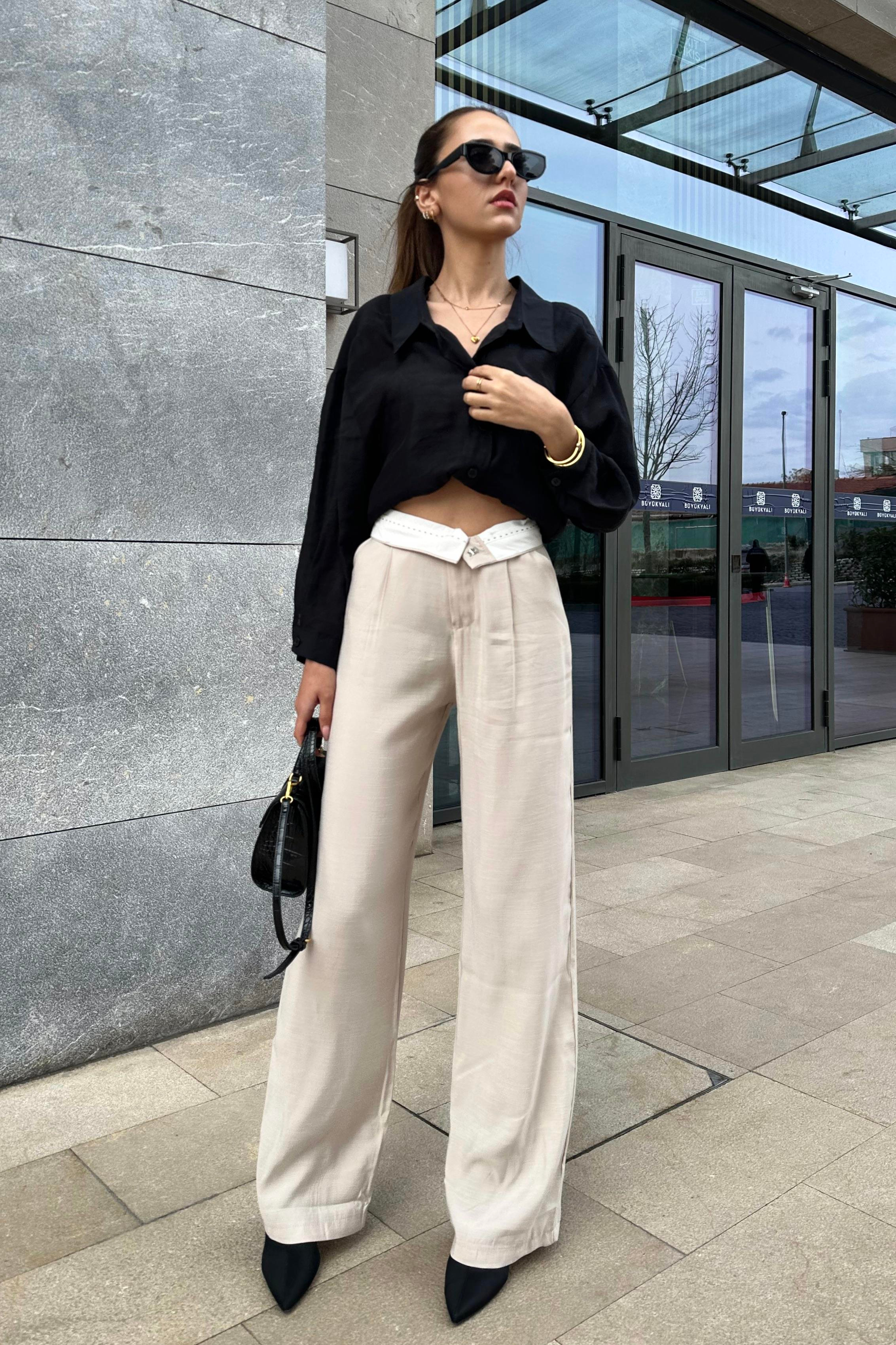 Bej Pileli Palazzo Pantolon - Kadın Pantolon Modelleri - Nazliye Moda | Kadın Giyim Modası