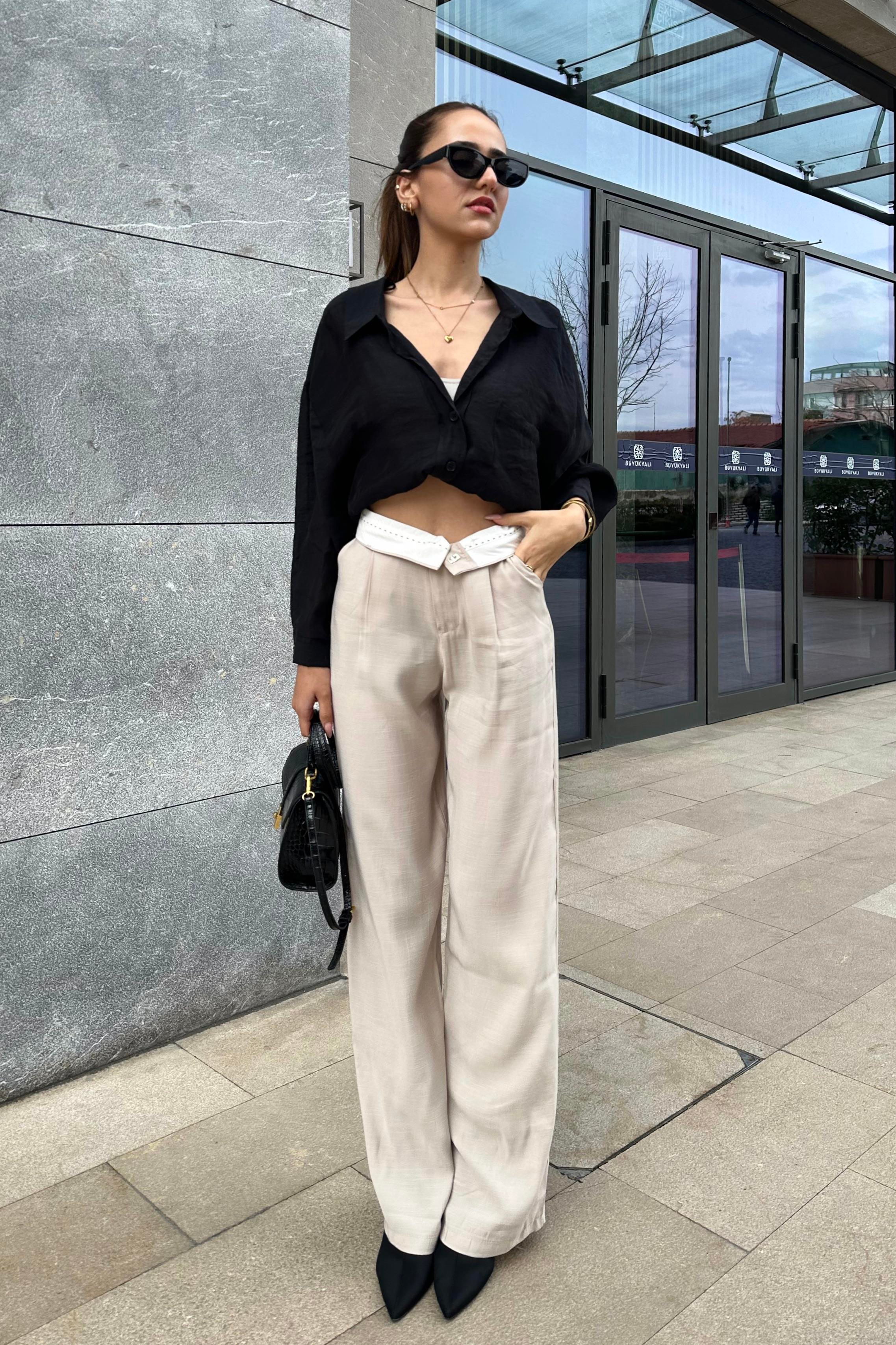 Bej Pileli Palazzo Pantolon - Kadın Pantolon Modelleri - Nazliye Moda | Kadın Giyim Modası