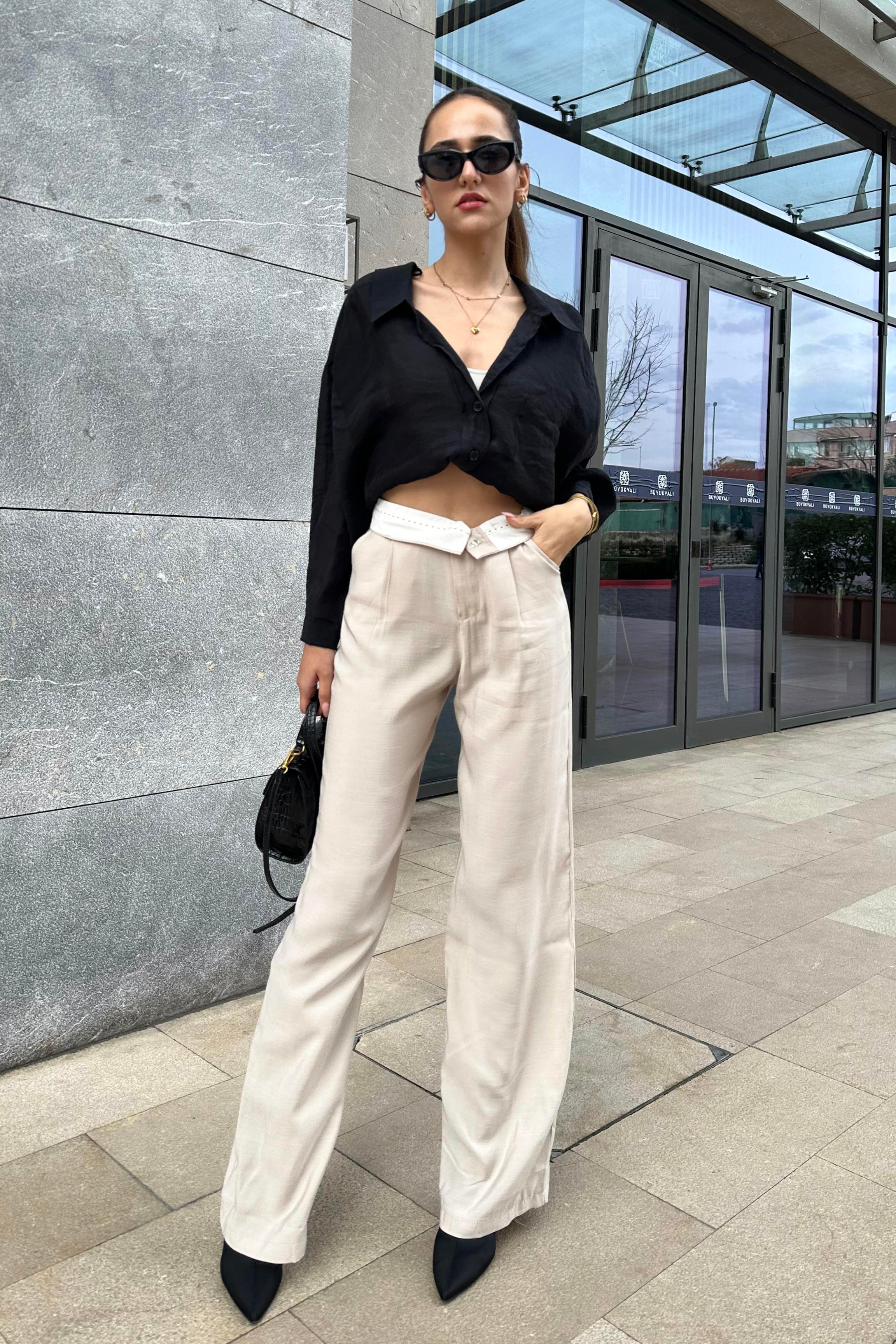 Bej Pileli Palazzo Pantolon - Kadın Pantolon Modelleri - Nazliye Moda | Kadın Giyim Modası