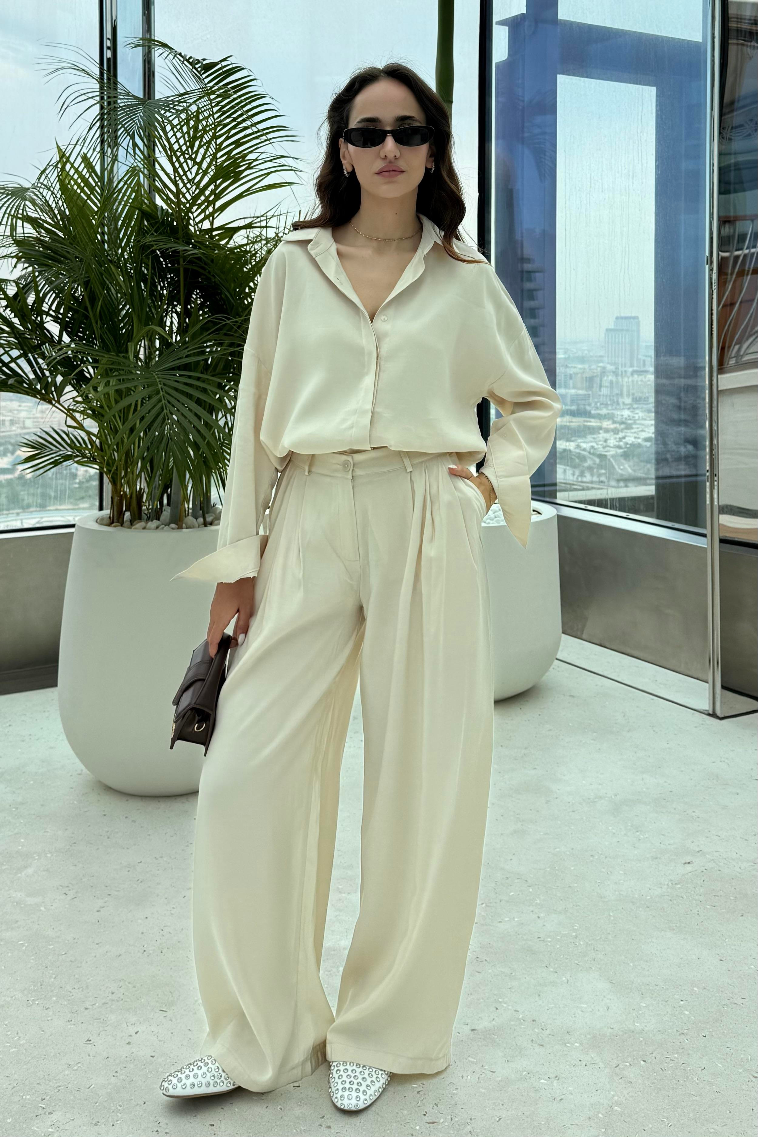 Bej Premium Gömlek Pantolon Takım - Kadın Takım Modelleri - Nazliye Moda | Kadın Giyim Modası