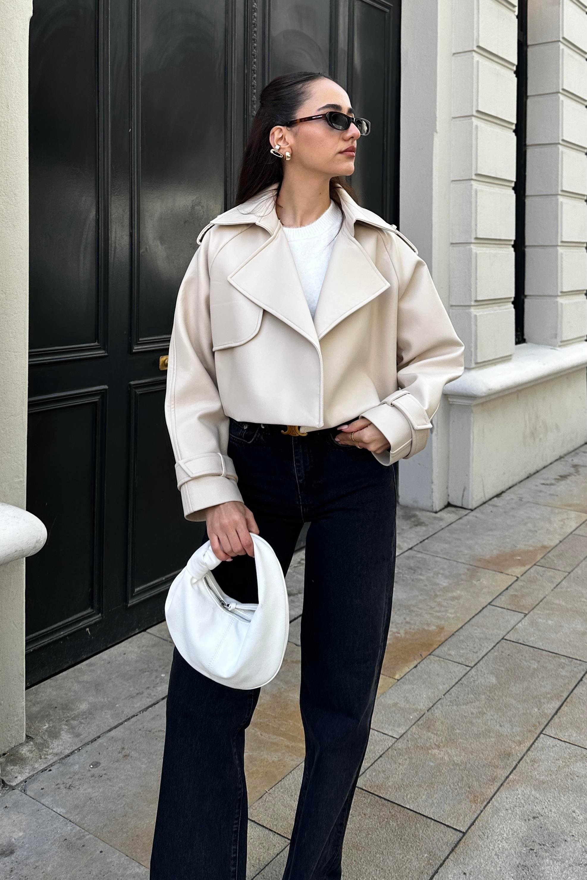 Beige Premium Faux Leather Trench Coat - Kadın Trench Coats Modelleri - Nazliye Moda | Kadın Giyim Modası