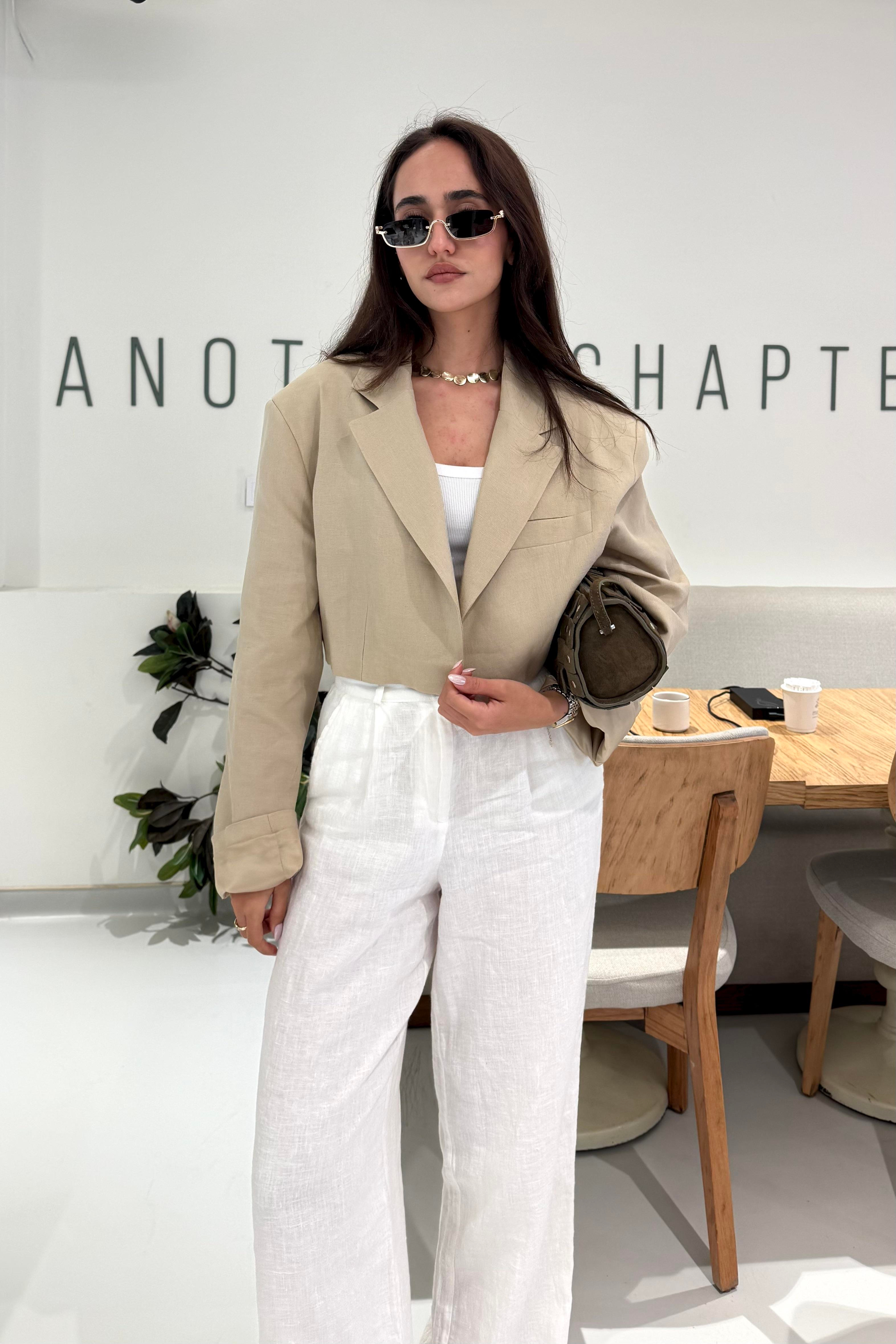 Bej Vatkalı Premium Keten Blazer Ceket - Kadın Blazer Jackets Modelleri - Nazliye Moda | Kadın Giyim Modası