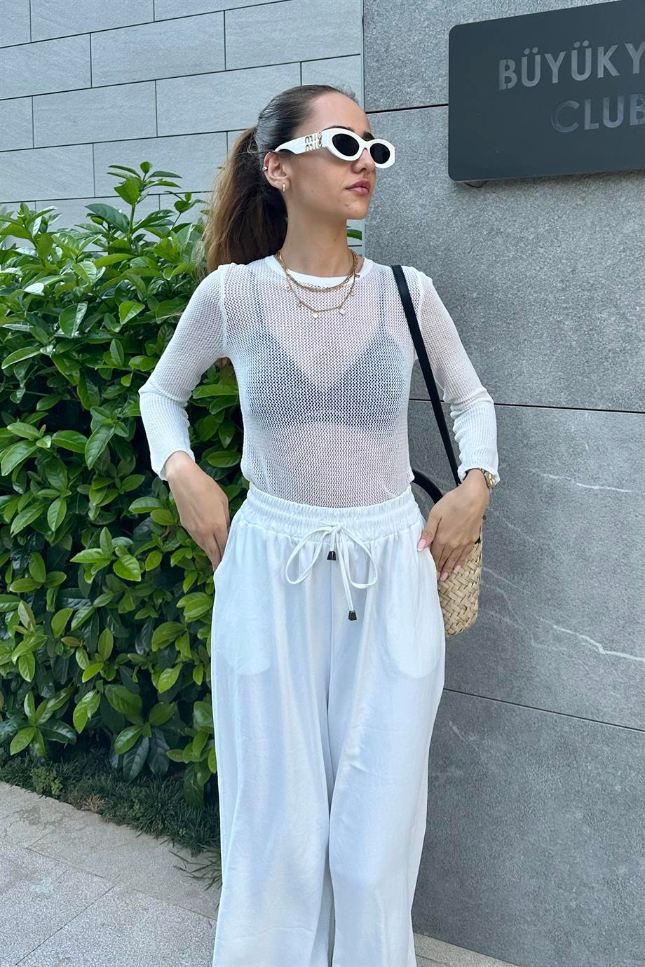 Beyaz File Örgü Bluz - Kadın Bluz Modelleri - Nazliye Moda | Kadın Giyim Modası
