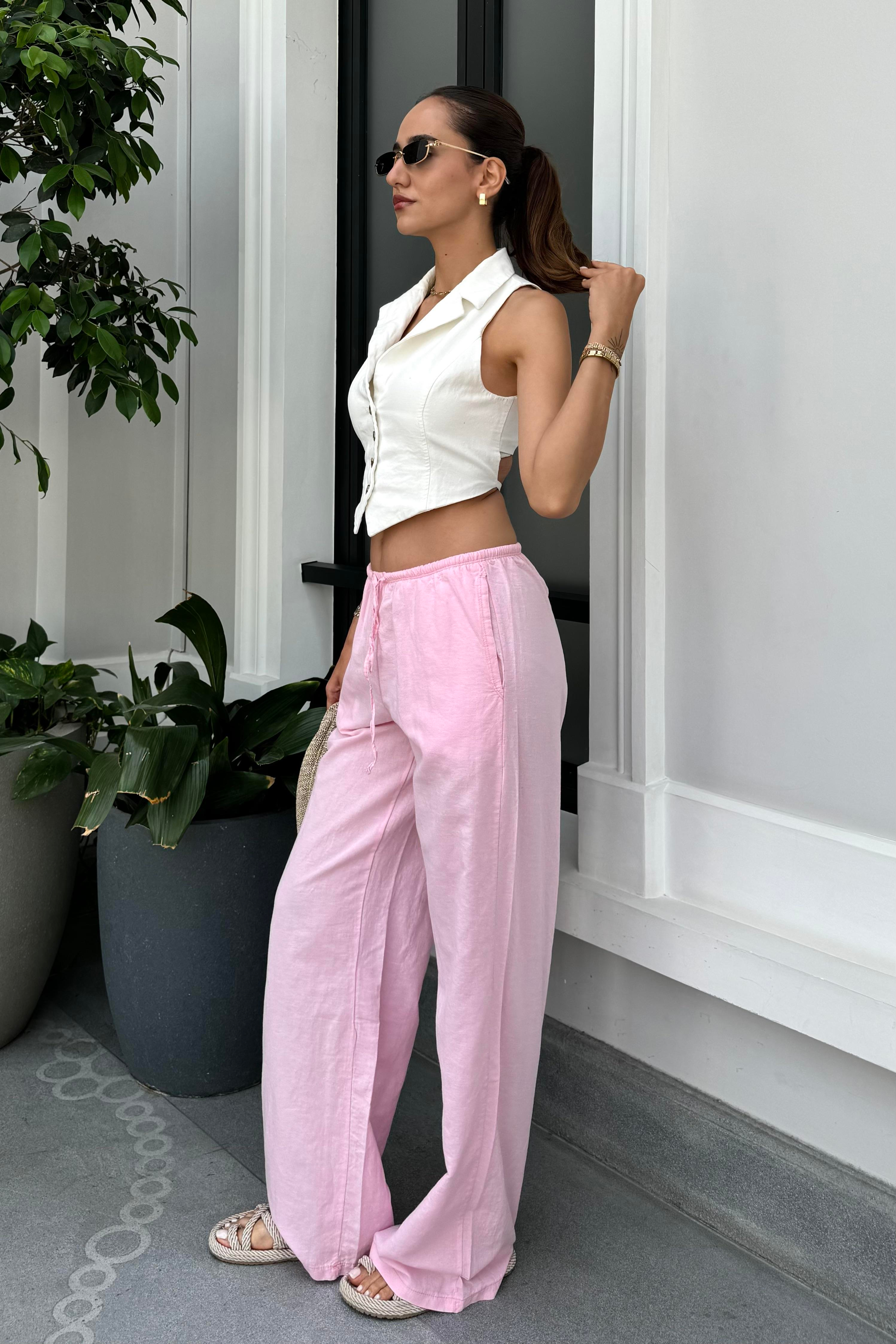 Beyaz Keten Yelek - Kadın Yelek Modelleri - Nazliye Moda - Kadın Giyim Modası
