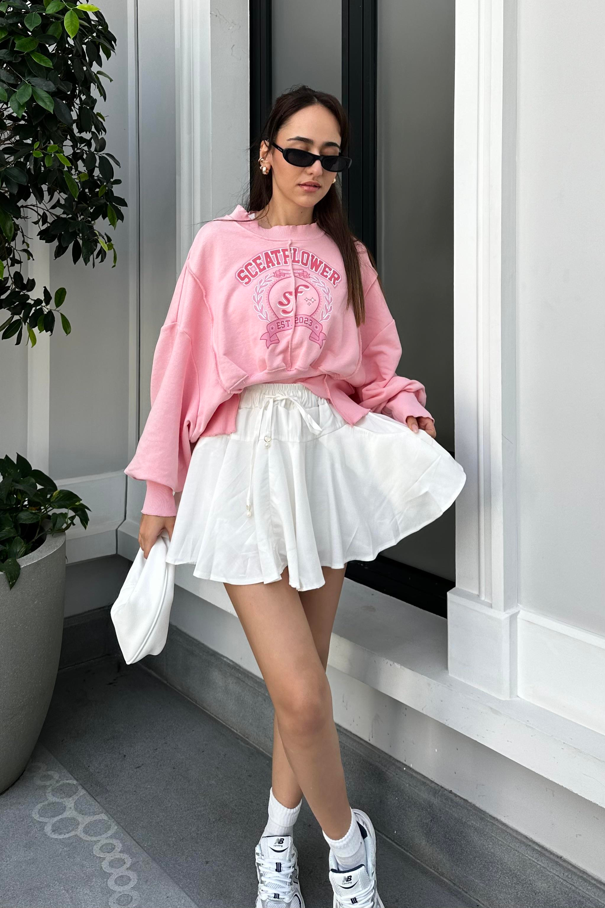 Beyaz Lastikli Şort Etek - Kadın Skirts Modelleri - Nazliye Moda - Kadın Giyim Modası