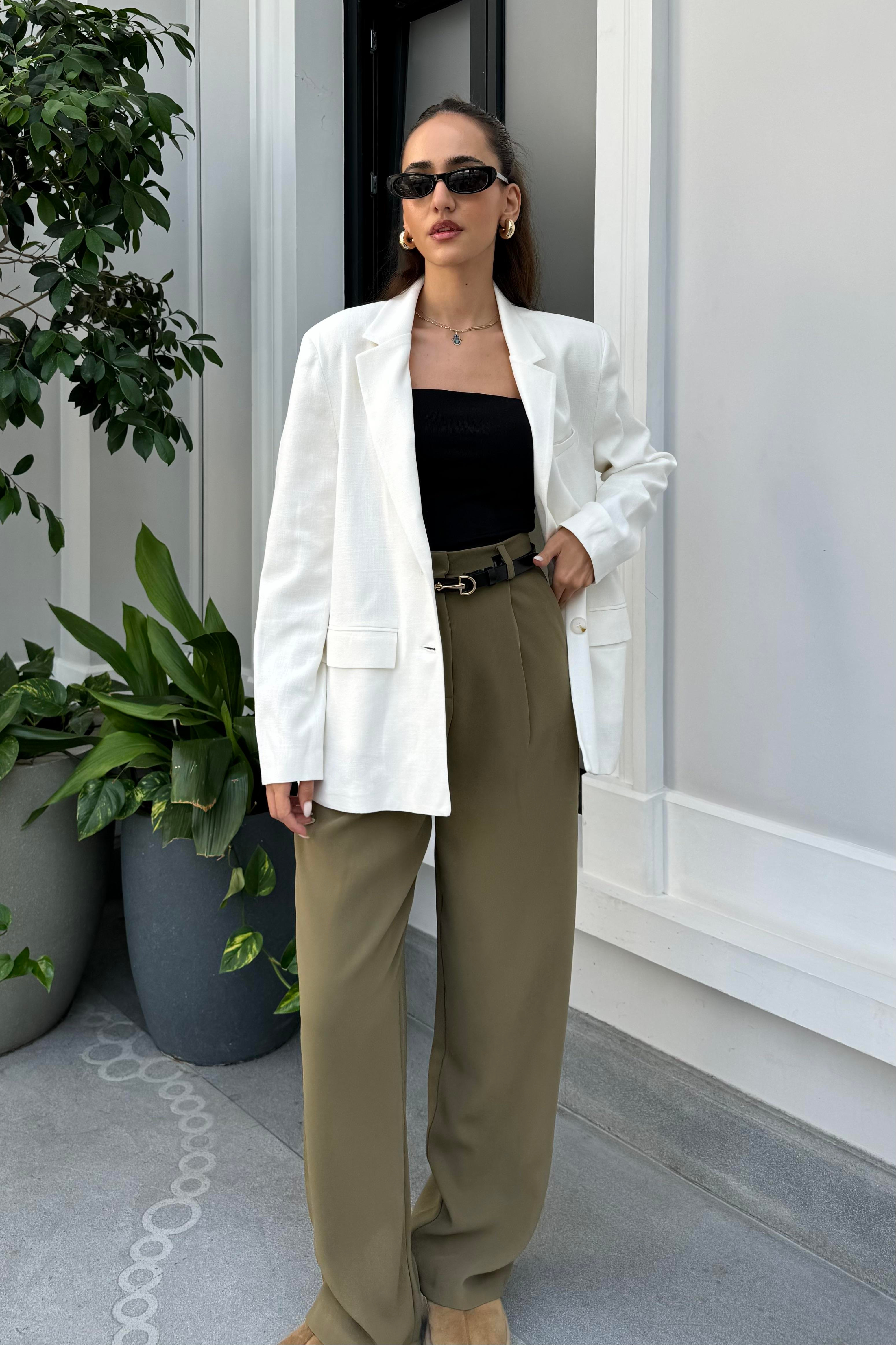 Beyaz Premium Blazer Ceket - Kadın Blazer Ceket Modelleri - Nazliye Moda | Kadın Giyim Modası