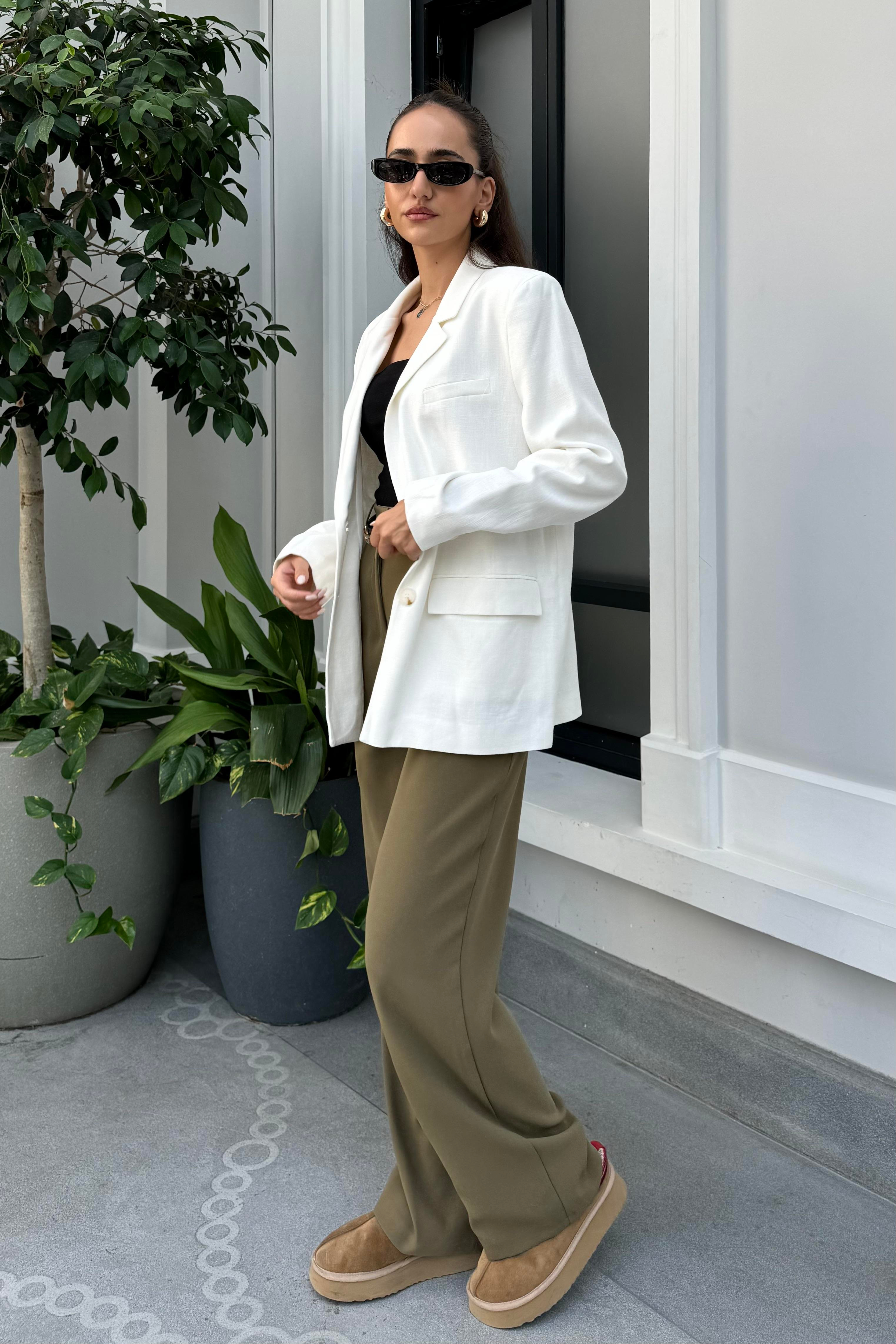 Beyaz Premium Blazer Ceket - Kadın Blazer Ceket Modelleri - Nazliye Moda | Kadın Giyim Modası