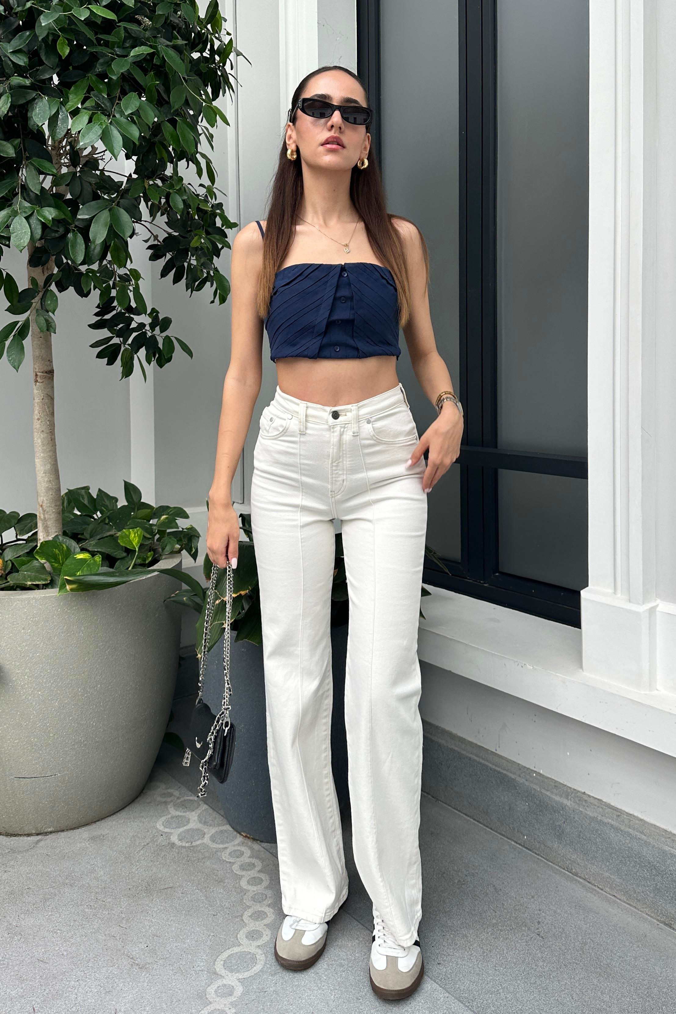 Beyaz Premium Jean - Kadın Jean Modelleri - Nazliye Moda - Kadın Giyim Modası