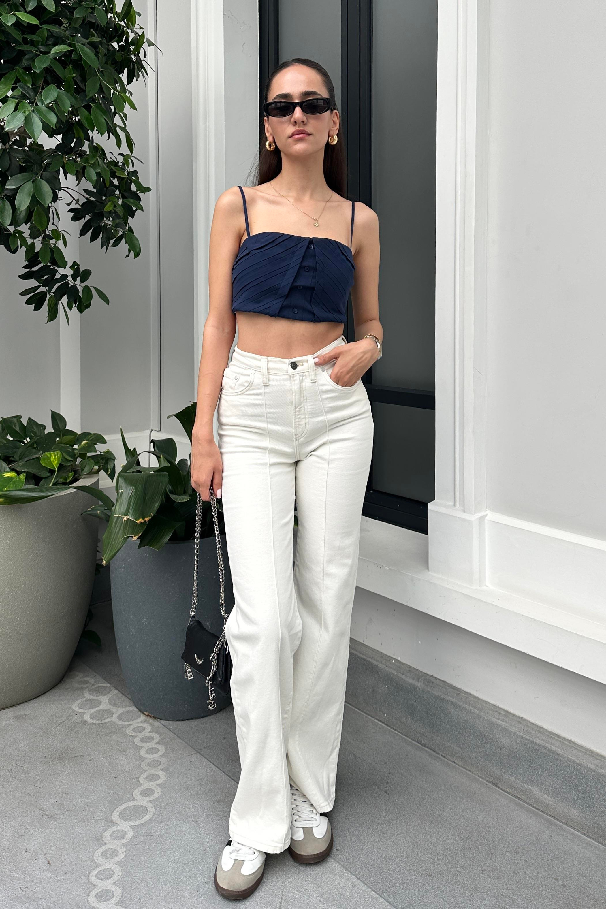 Beyaz Premium Jean - Kadın Jean Modelleri - Nazliye Moda - Kadın Giyim Modası