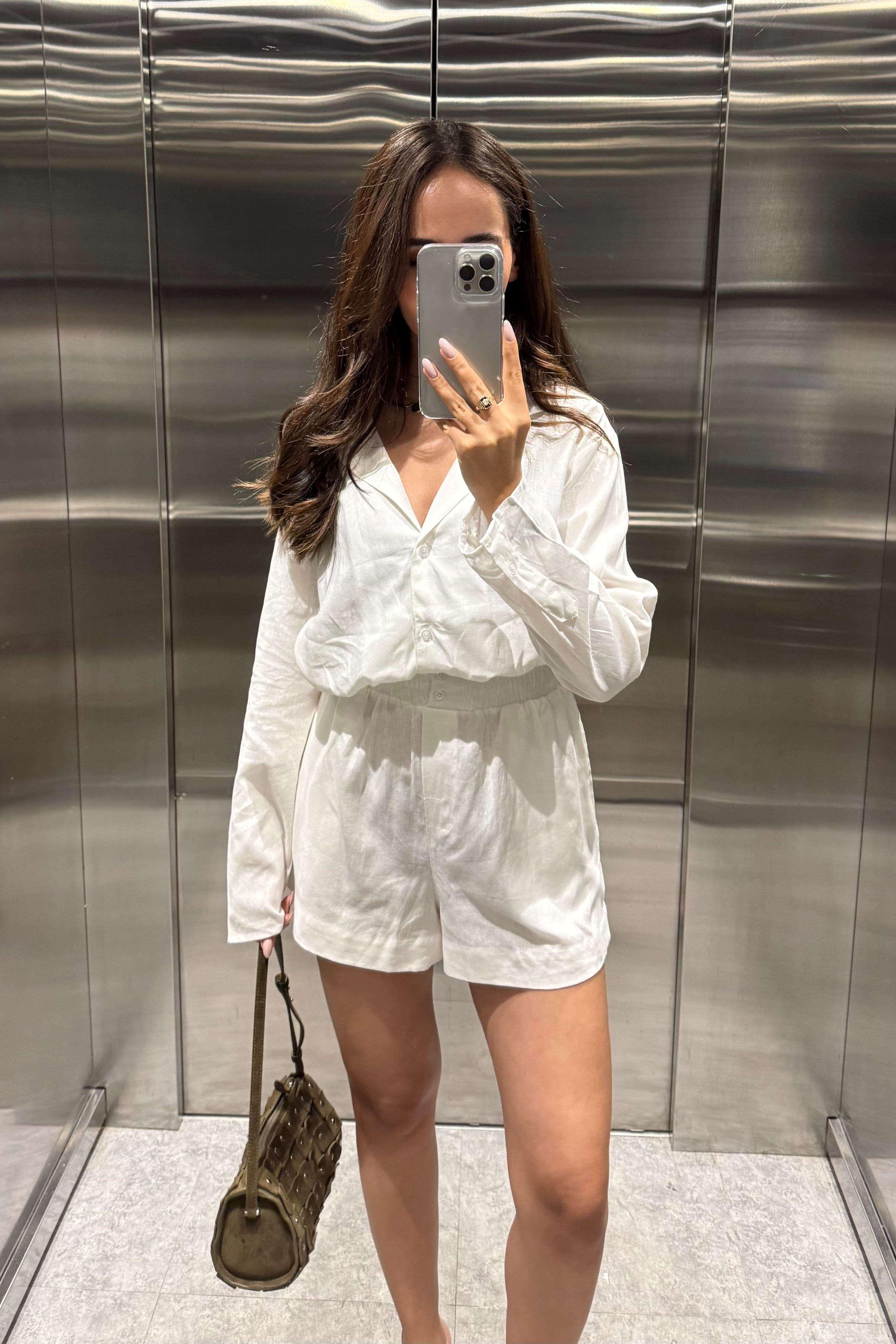 Beyaz Şort Gömlek Ham Keten Takım - Kadın Takım Modelleri - Nazliye Moda | Kadın Giyim Modası