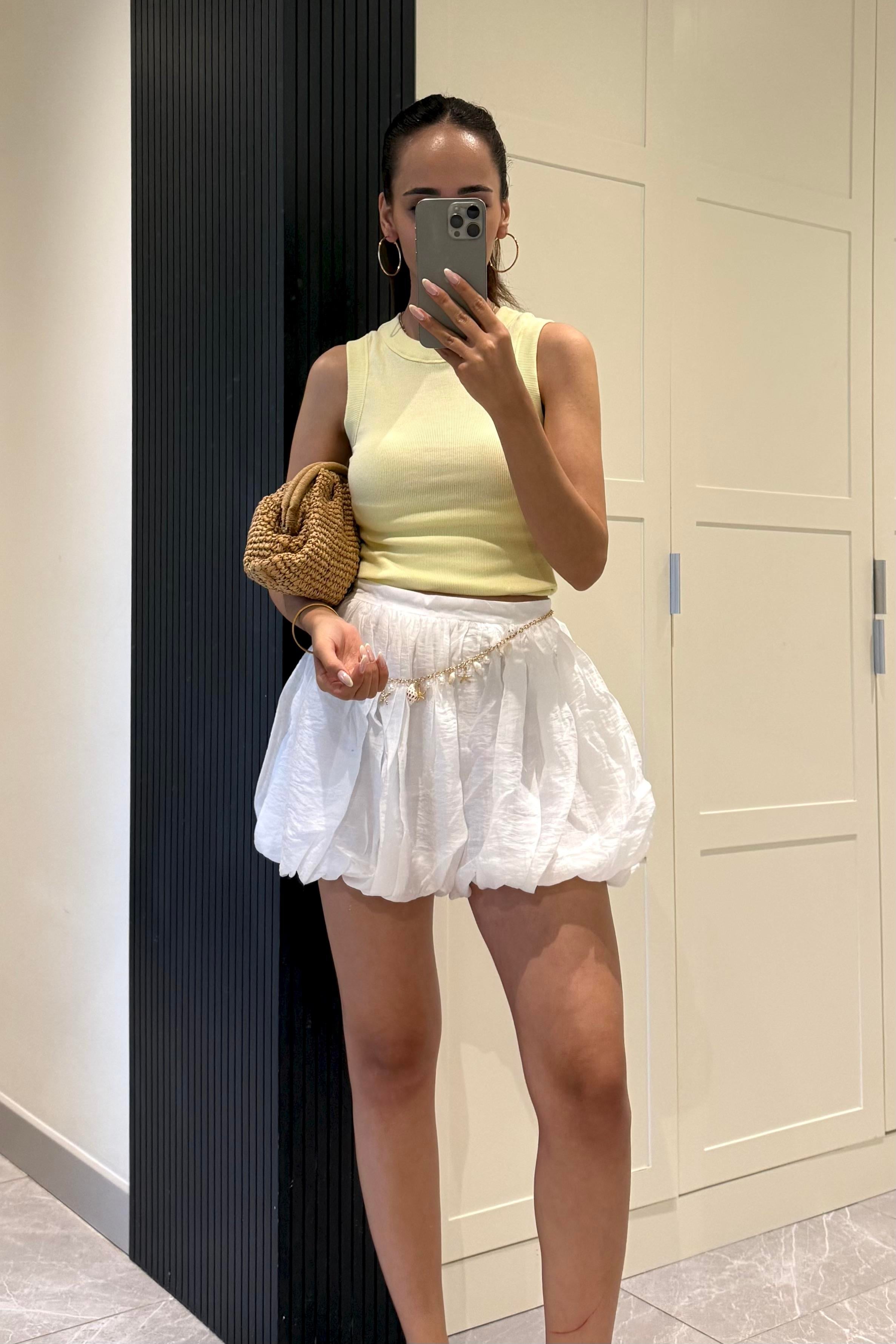 Beyaz Şortlu Balon Mini Etek - Kadın Etek Modelleri - Nazliye Moda | Kadın Giyim Modası