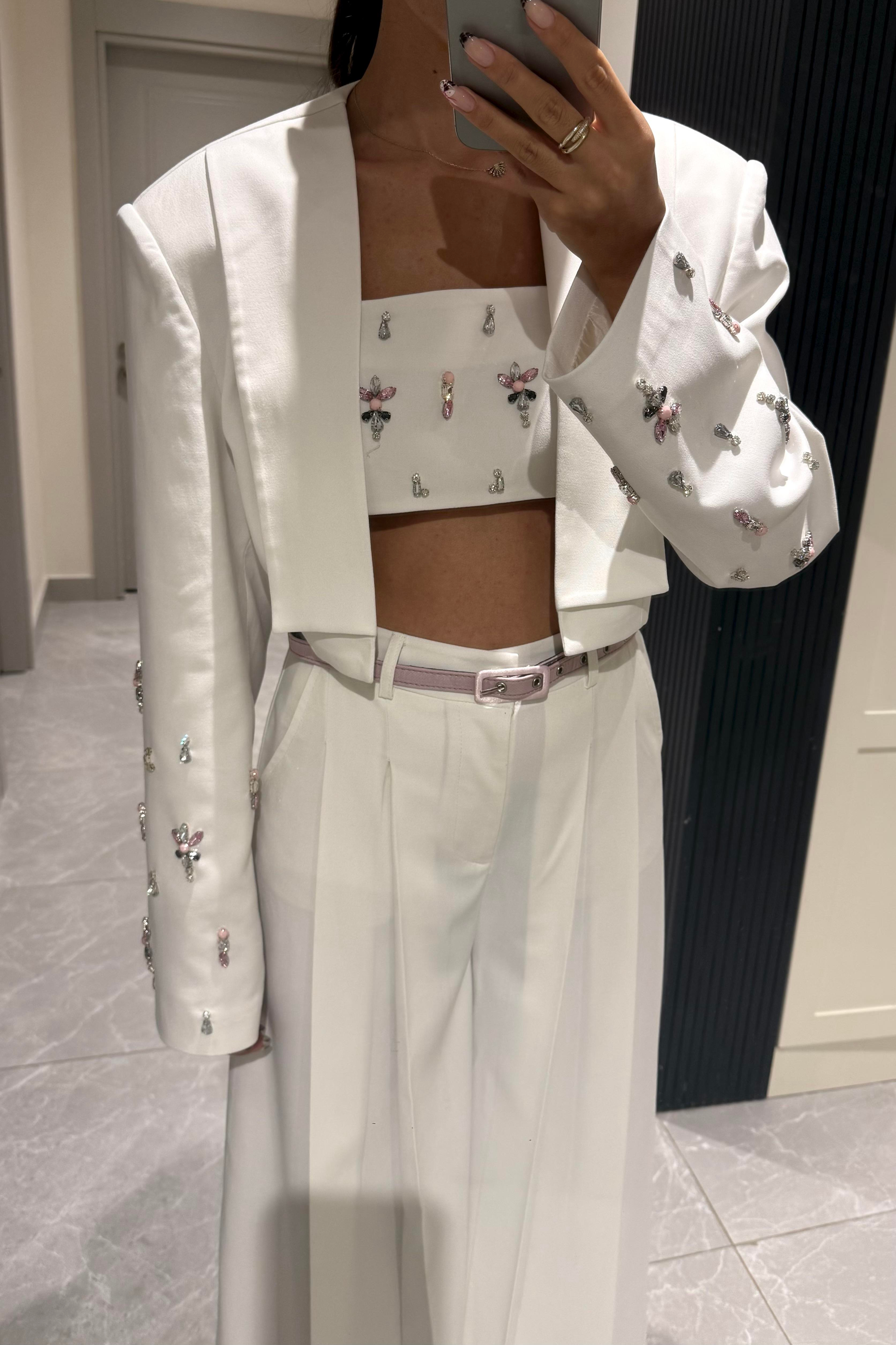 Beyaz Taş İşleme Premium Büstiyer - Kadın Bustiers Modelleri - Nazliye Moda | Kadın Giyim Modası