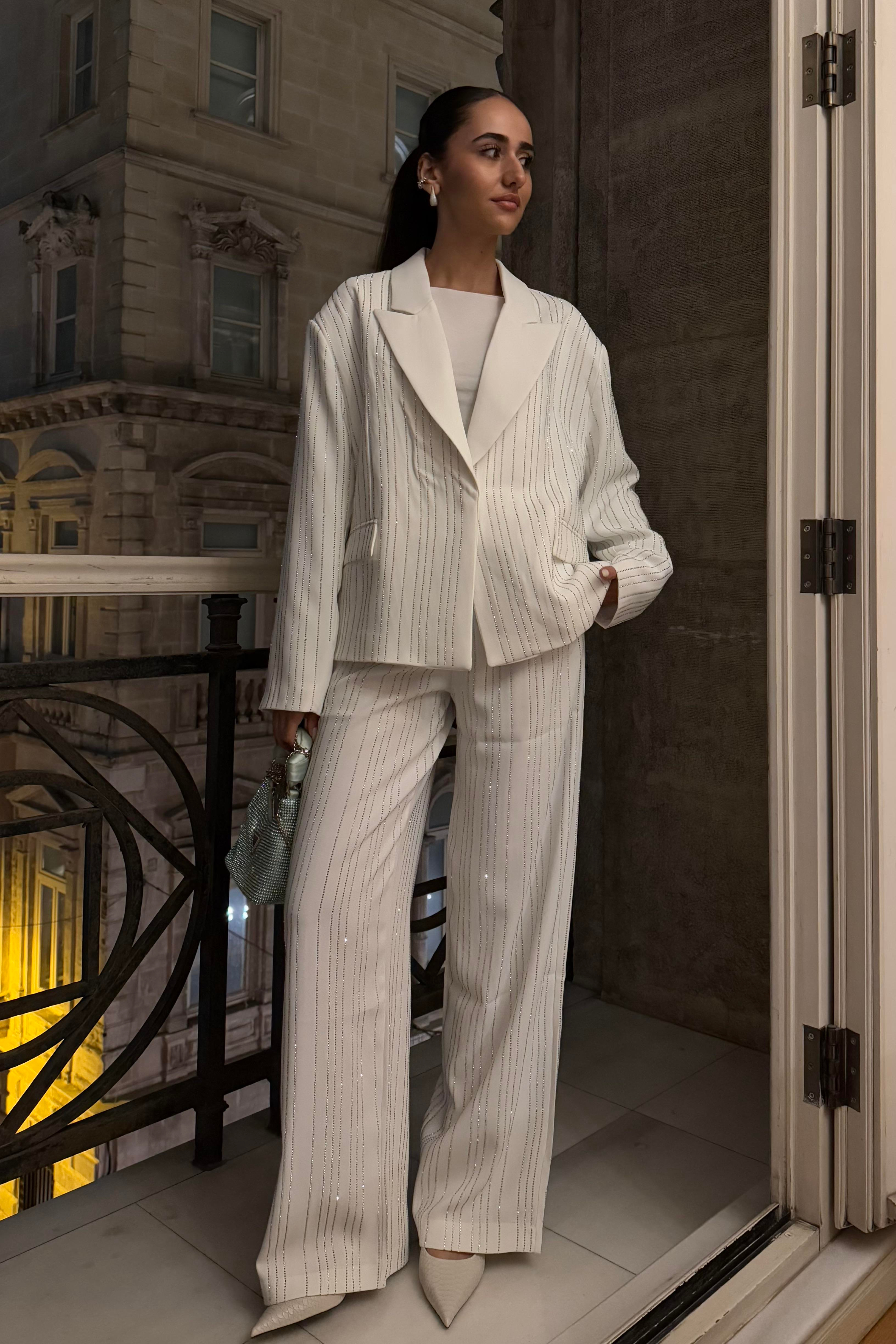 White Stoned Detail Premium Trousers - Kadın Trousers Modelleri - Nazliye Moda | Kadın Giyim Modası