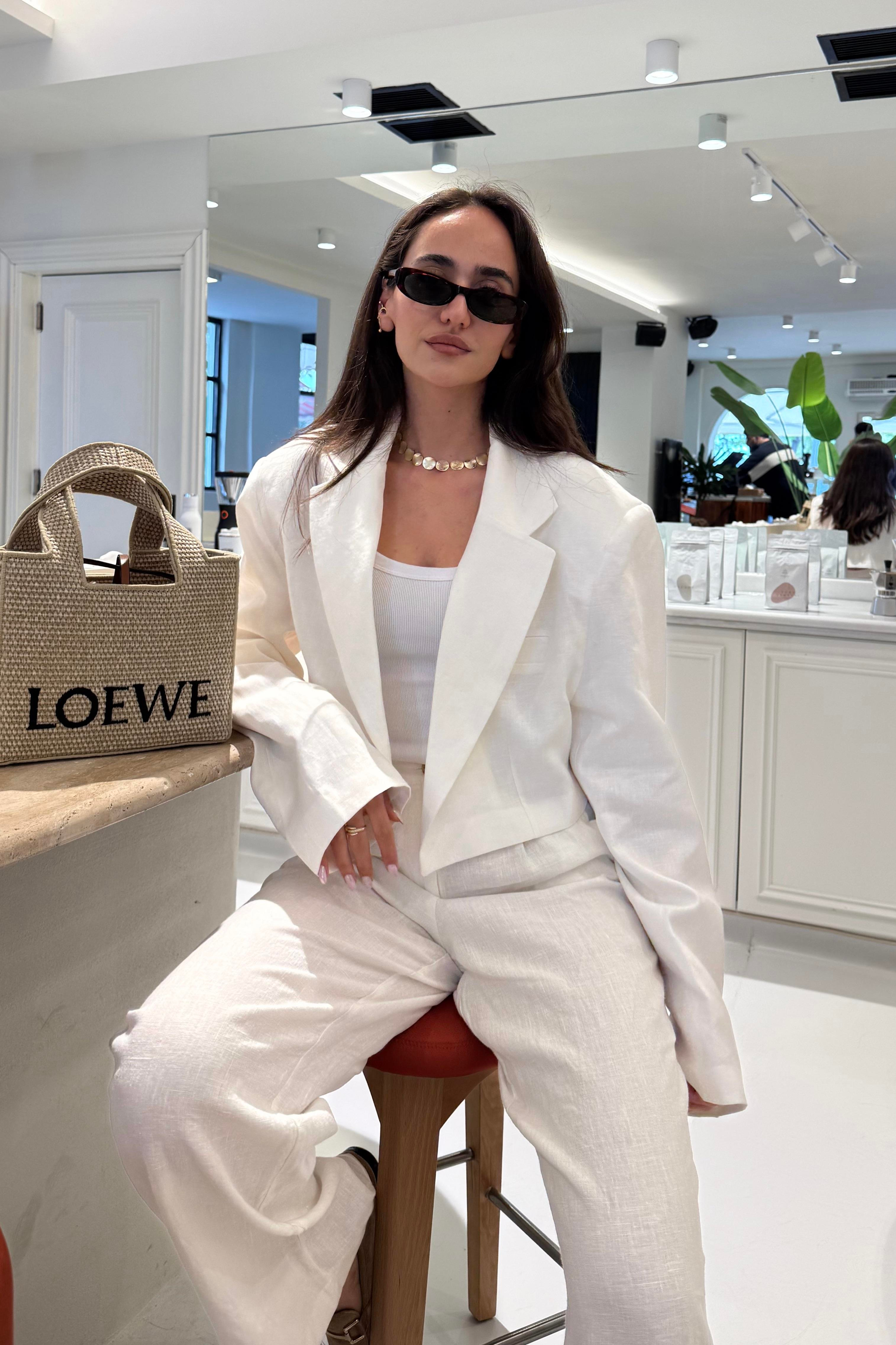 Beyaz Vatkalı Premium Keten Blazer Ceket - Kadın Blazer Jackets Modelleri - Nazliye Moda | Kadın Giyim Modası