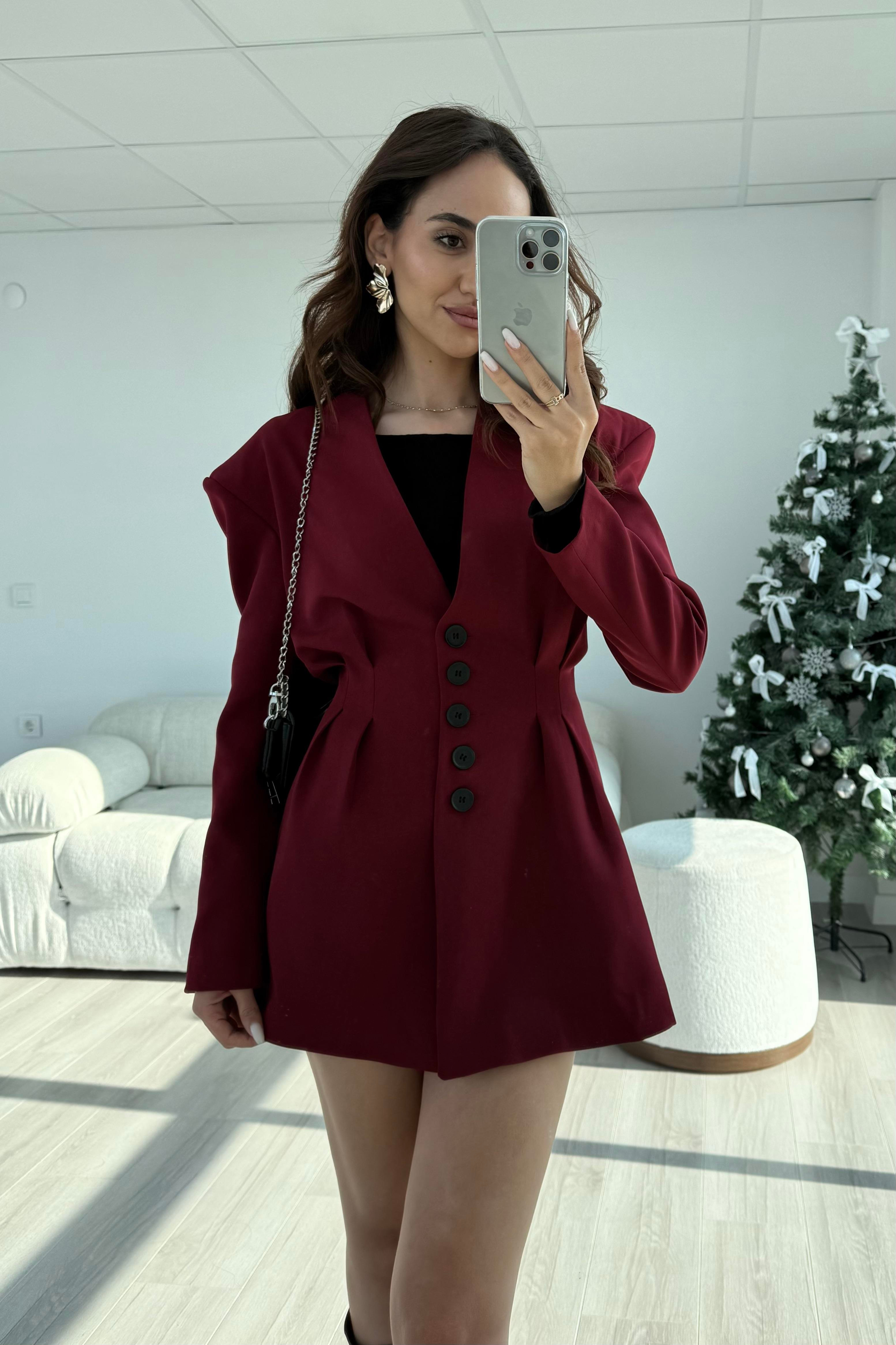 Bordo Pens Detaylı Etek Ceket Takım - Kadın Takım Modelleri - Nazliye Moda | Kadın Giyim Modası