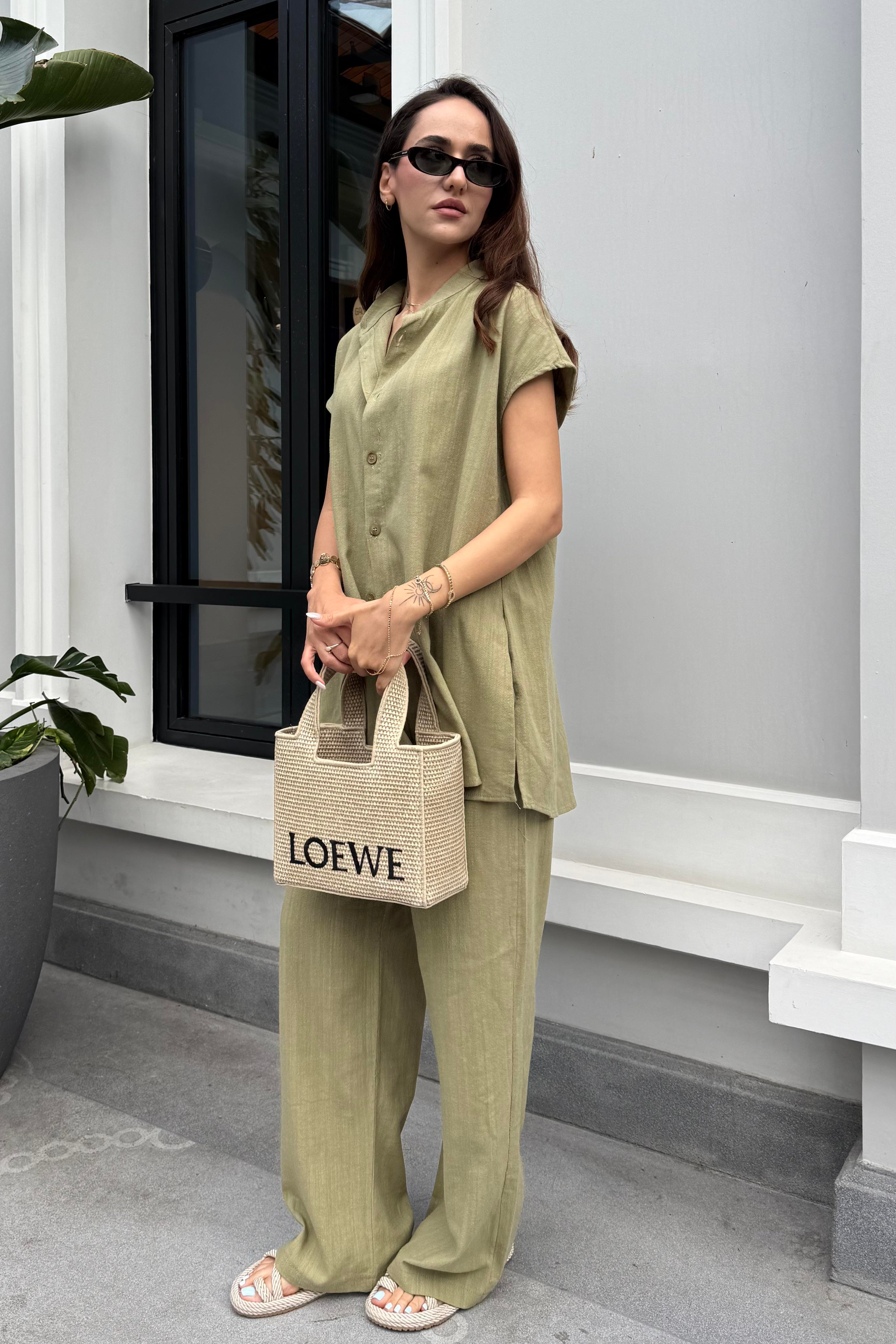 Çağla Yeşili Pantolon Gömlek Takım - Kadın Takım Modelleri - Nazliye Moda | Kadın Giyim Modası