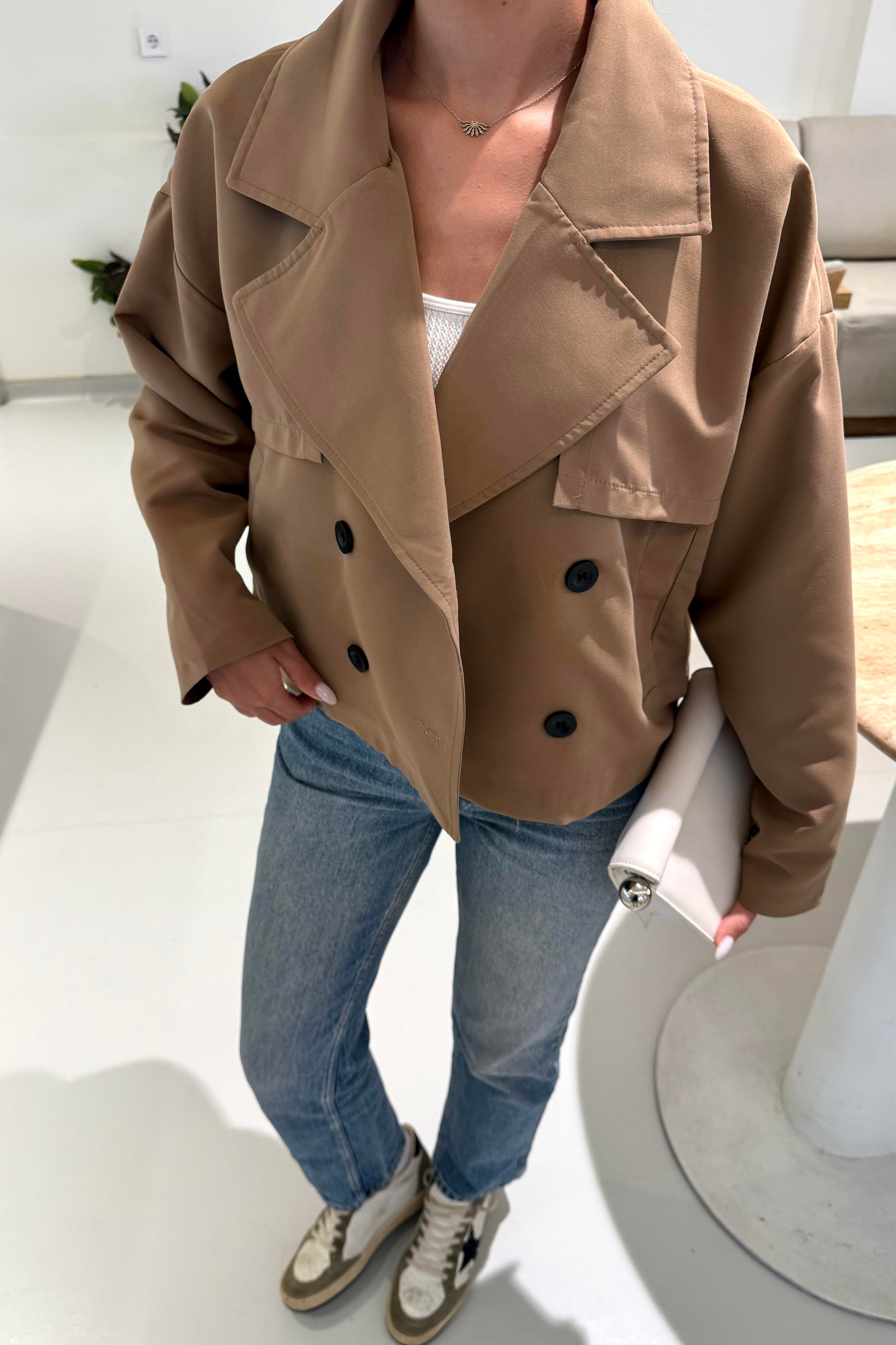 Camel Crop Trençkot - Kadın Trench Coats Modelleri - Nazliye Moda | Kadın Giyim Modası