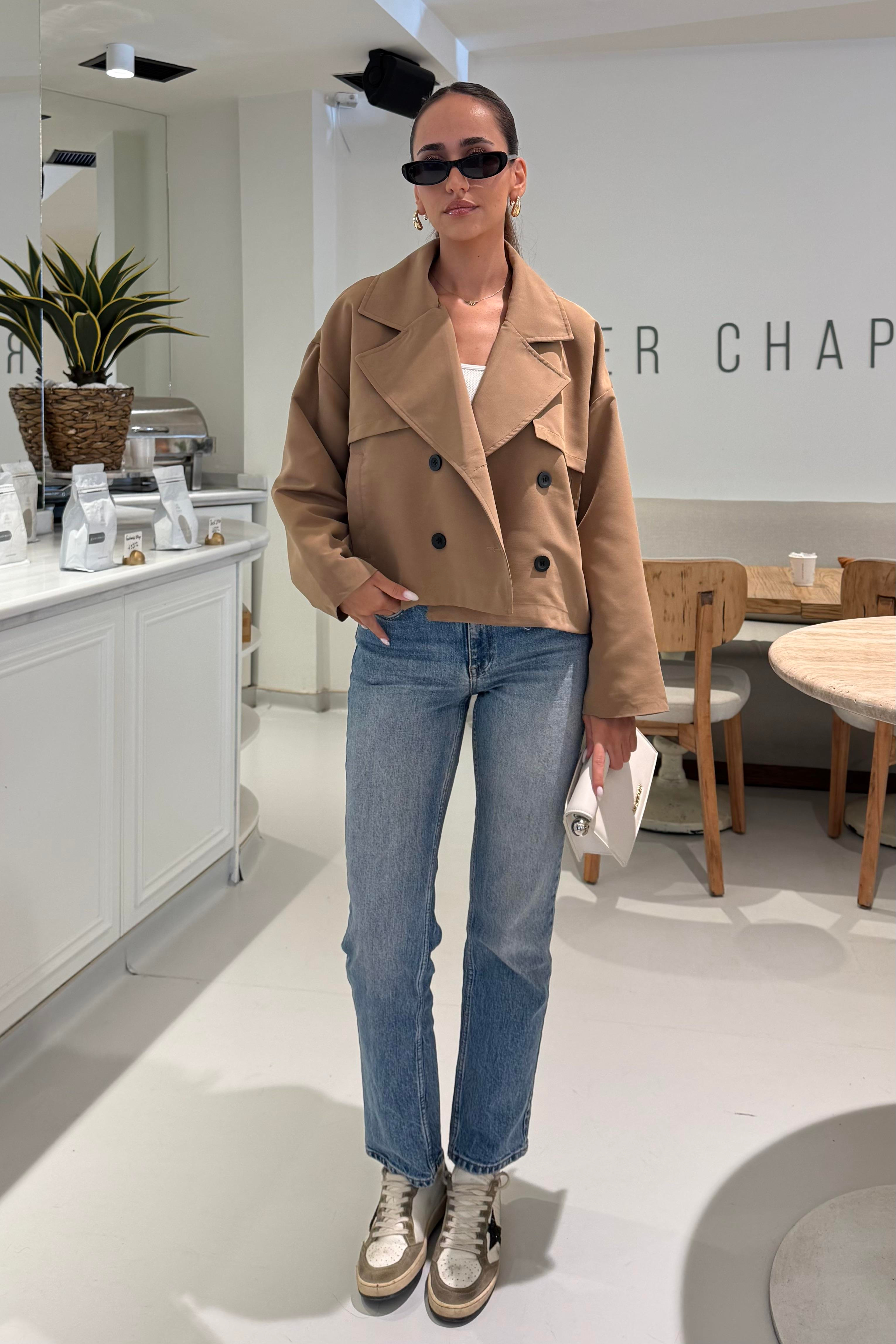 Camel Crop Trençkot - Kadın Trench Coats Modelleri - Nazliye Moda | Kadın Giyim Modası