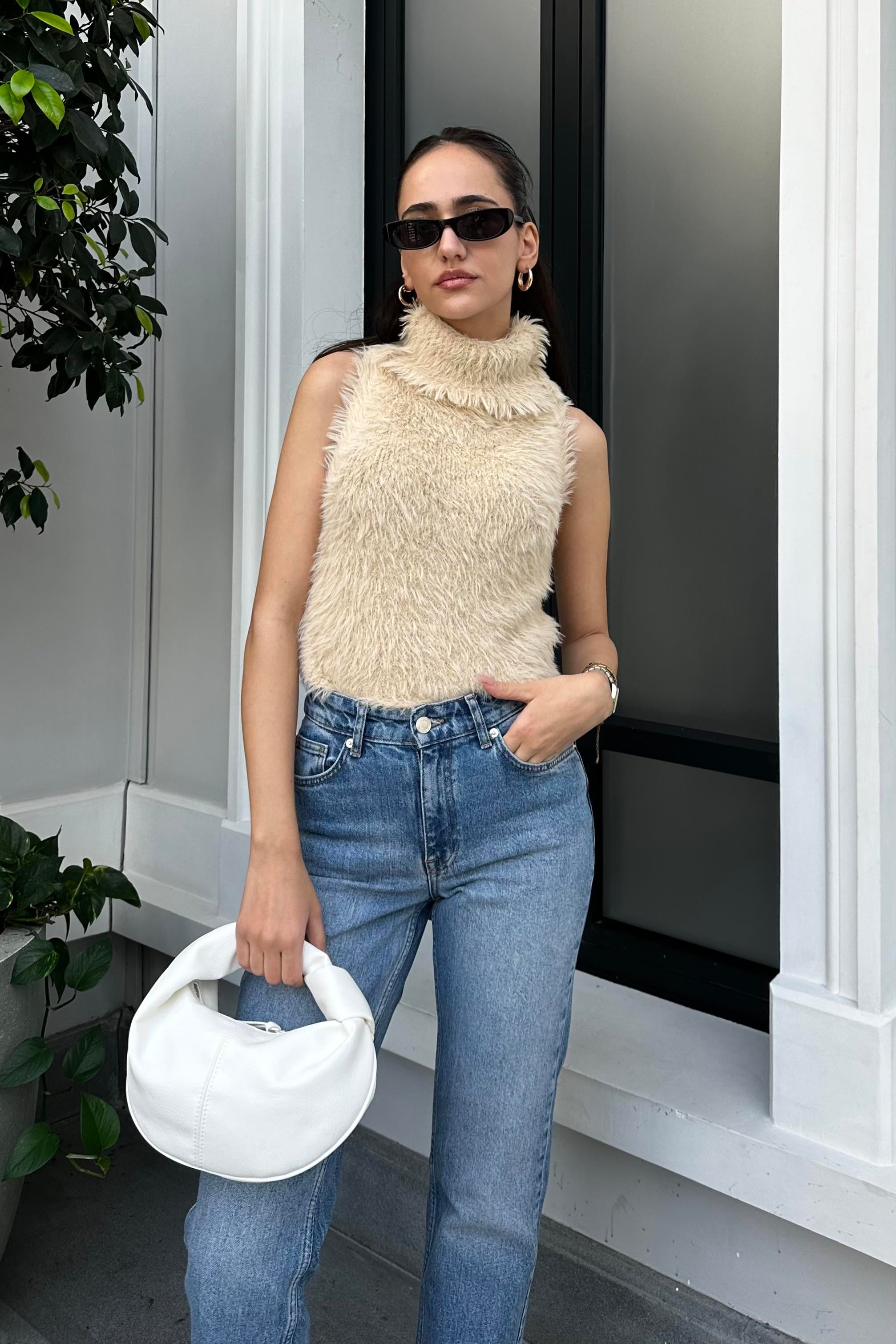 Camel Kolsuz Peluş Triko - Kadın Tricots & Sweaters Modelleri - Nazliye Moda - Kadın Giyim Modası