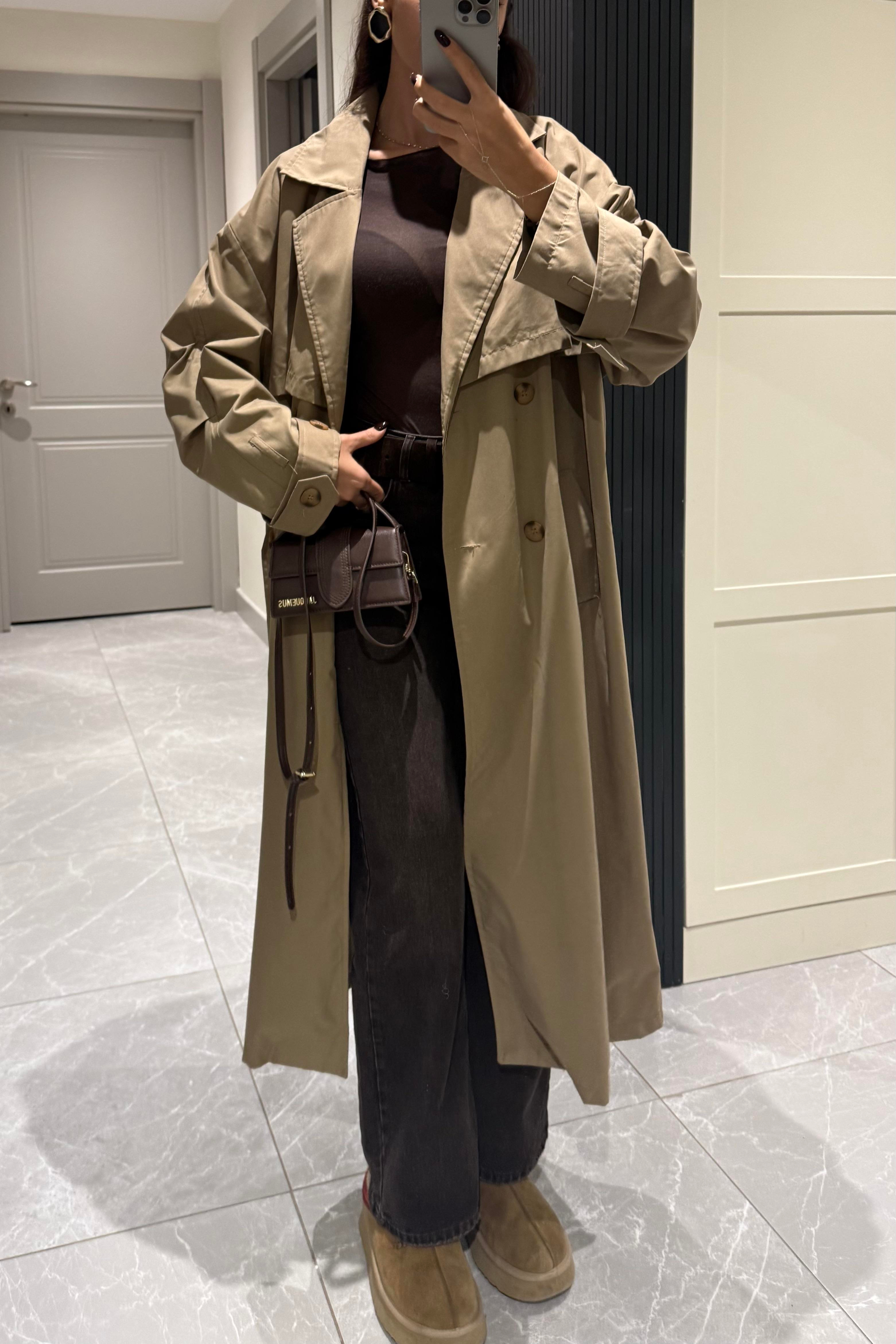 Camel Oversize Trençkot - Kadın Trençkot Modelleri - Nazliye Moda | Kadın Giyim Modası