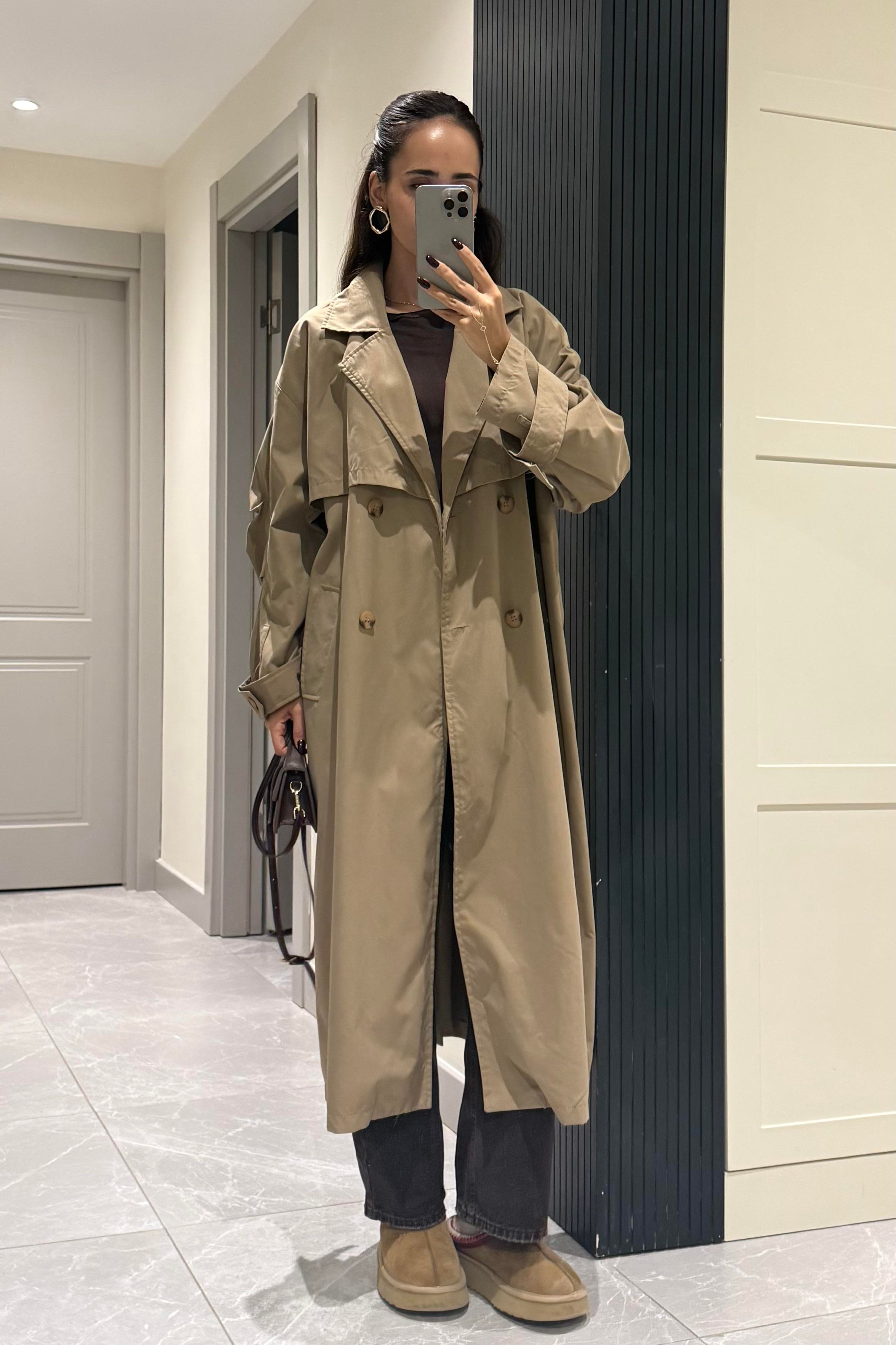Camel Oversize Trençkot - Kadın Trençkot Modelleri - Nazliye Moda | Kadın Giyim Modası