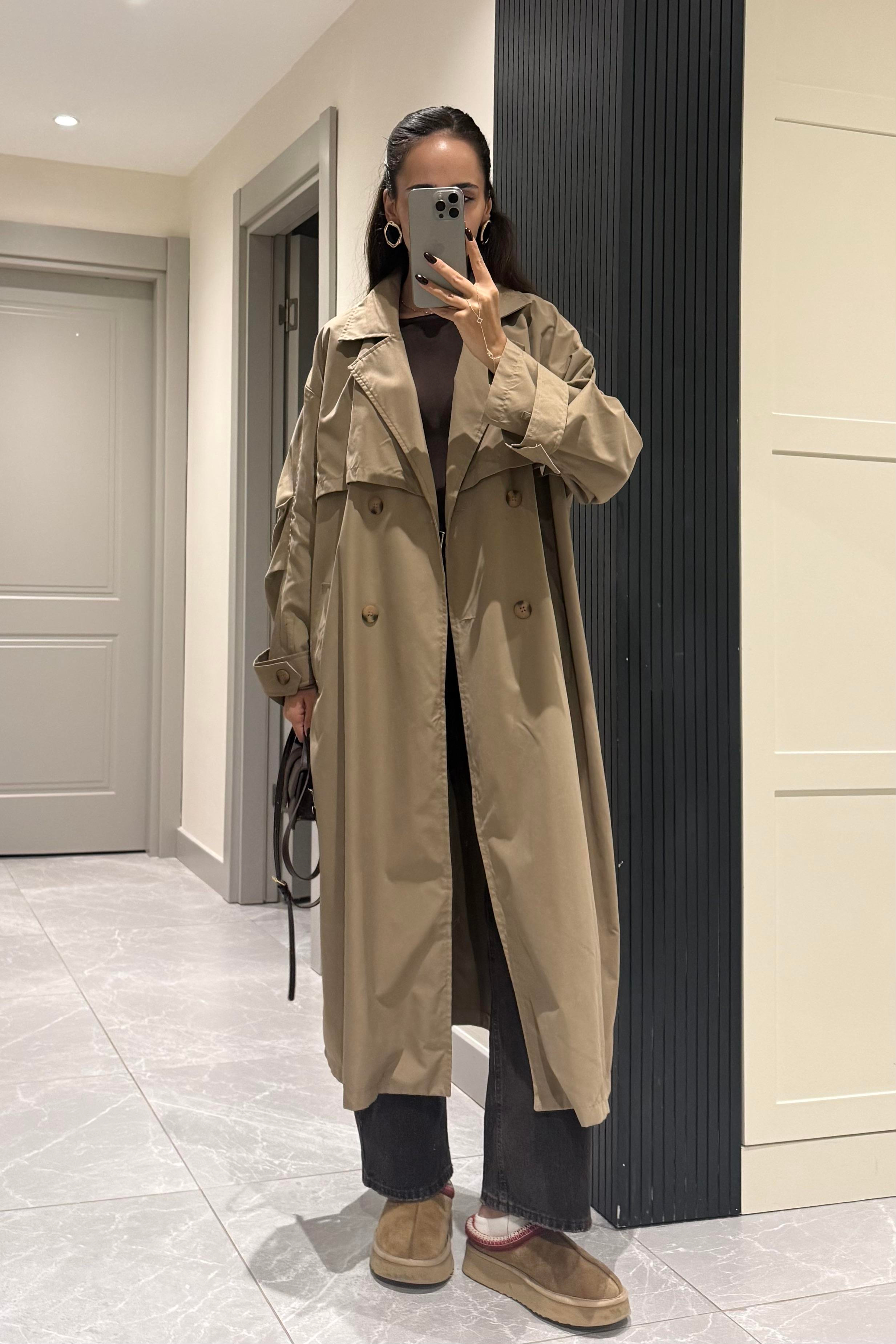 Camel Oversize Trençkot - Kadın Trençkot Modelleri - Nazliye Moda | Kadın Giyim Modası