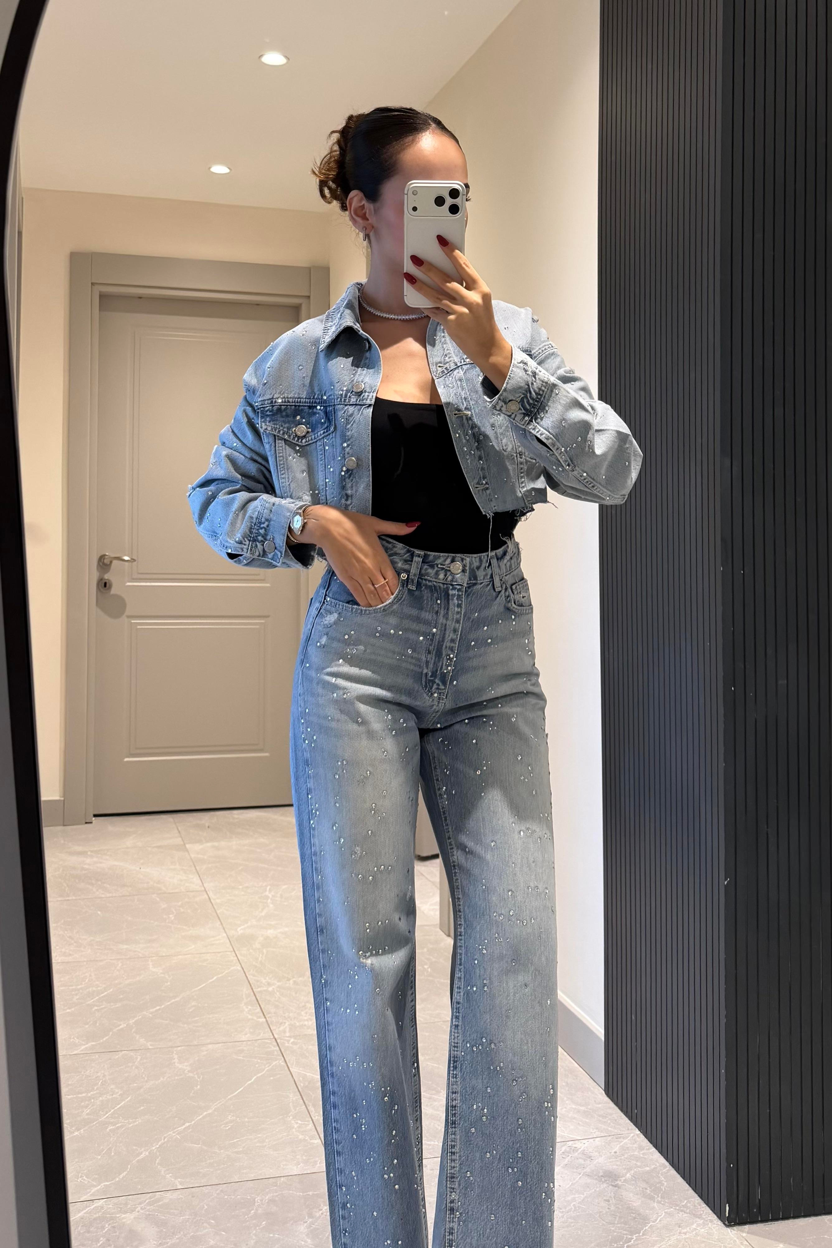 Çift Yön Taş Baskılı Premium Ceket - Kadın Jackets Modelleri - Nazliye Moda | Kadın Giyim Modası
