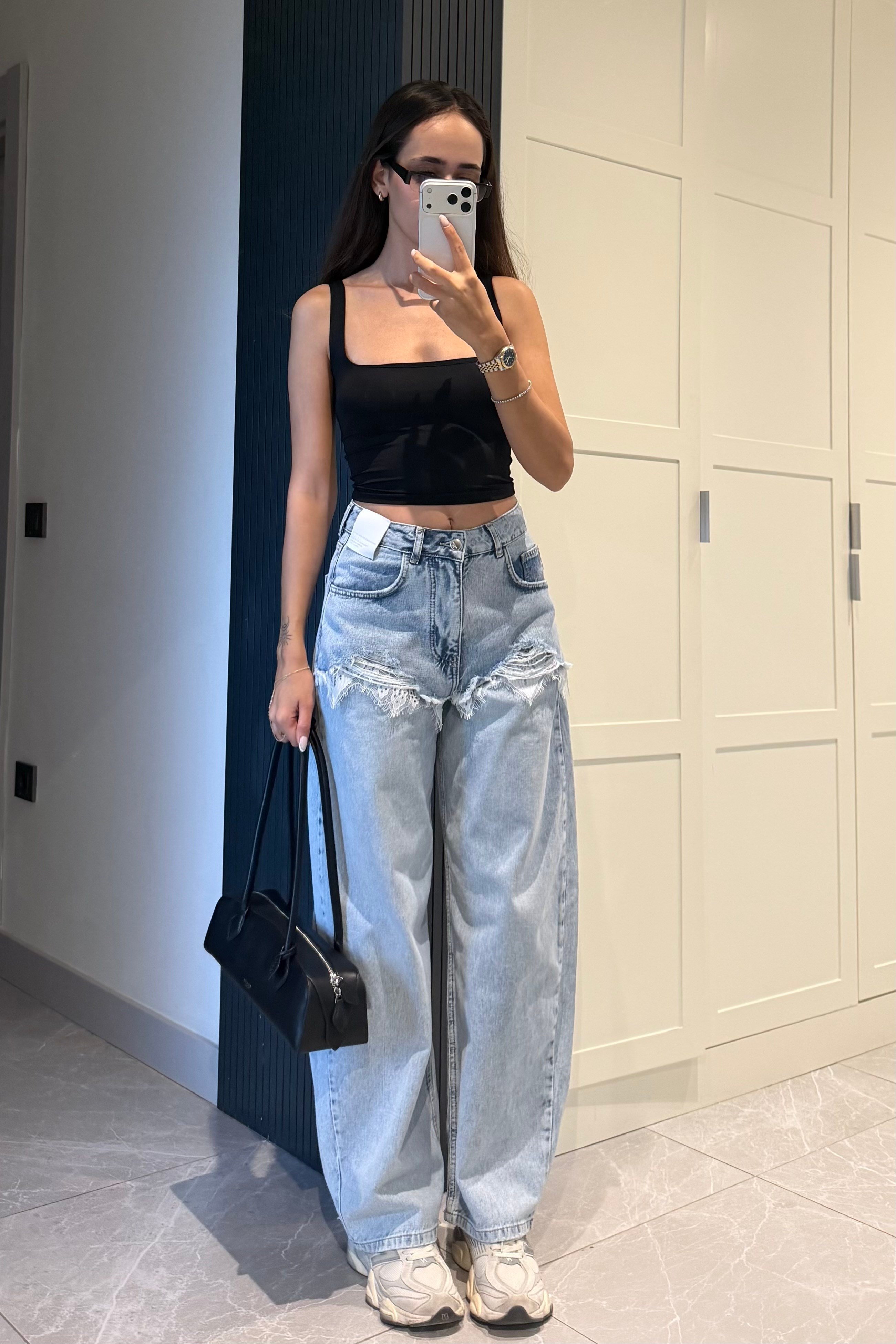 Dantelli Premium Baggy Jean - Kadın Jean Modelleri - Nazliye Moda | Kadın Giyim Modası