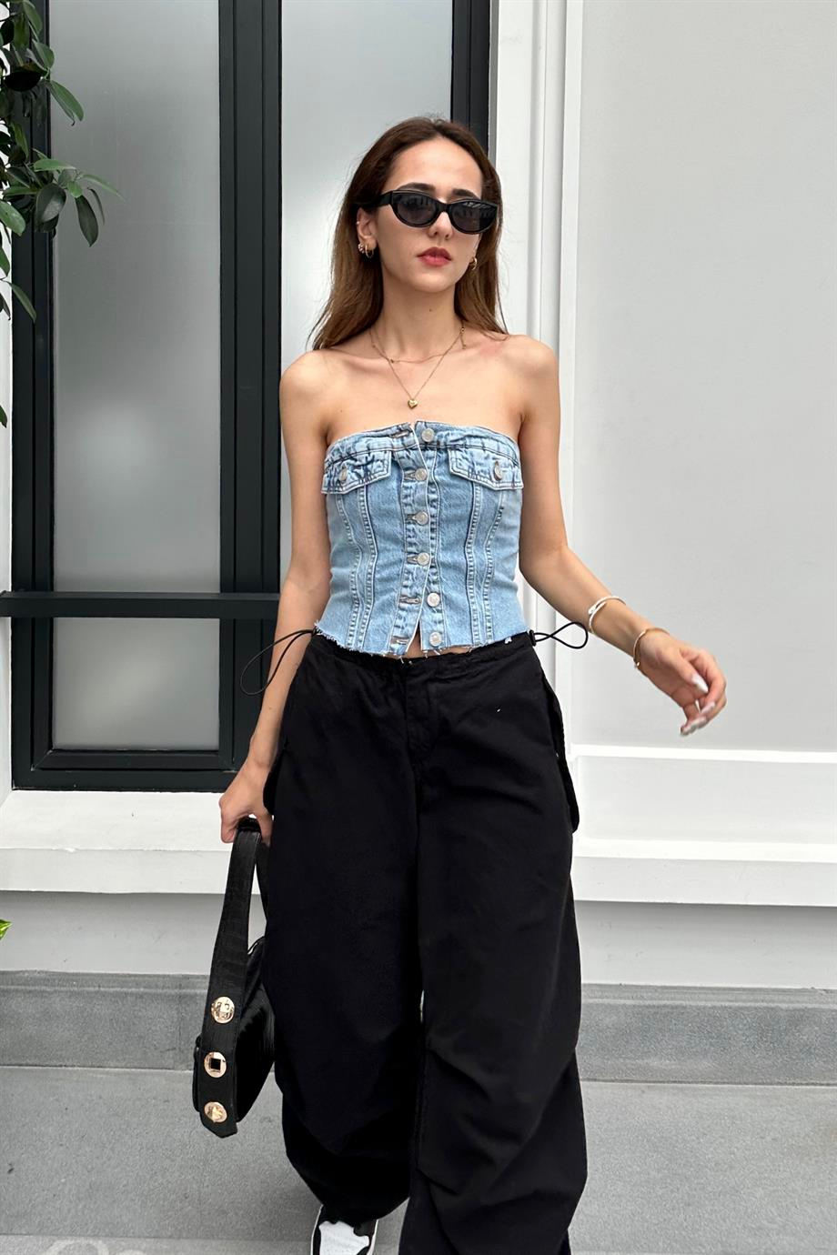 Denim Korse Büstiyer - Kadın Büstiyer Modelleri - Nazliye Moda | Kadın Giyim Modası