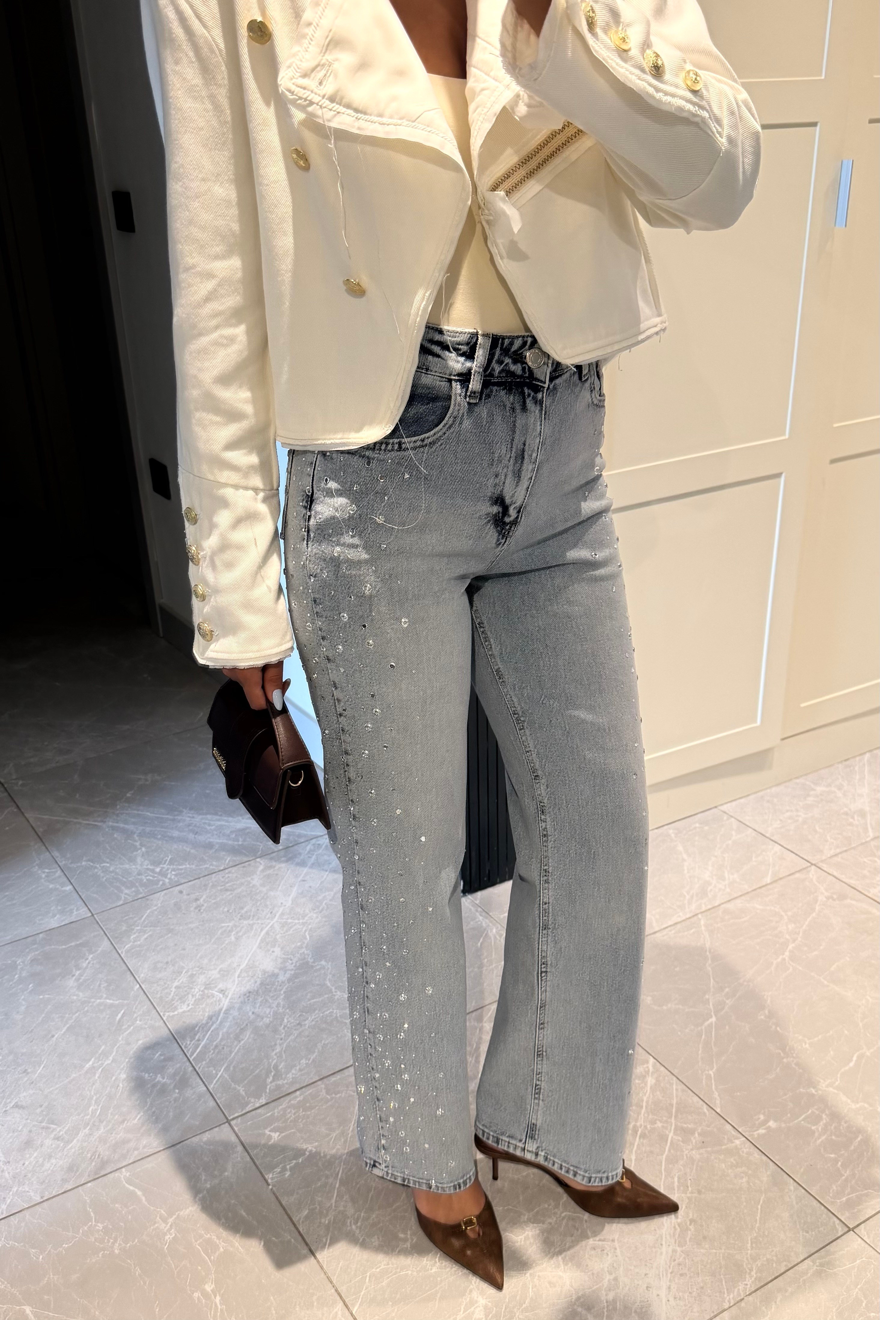 Droplu Taşlı Açık Mavi Straight jean - Kadın Jean Modelleri - Nazliye Moda | Kadın Giyim Modası