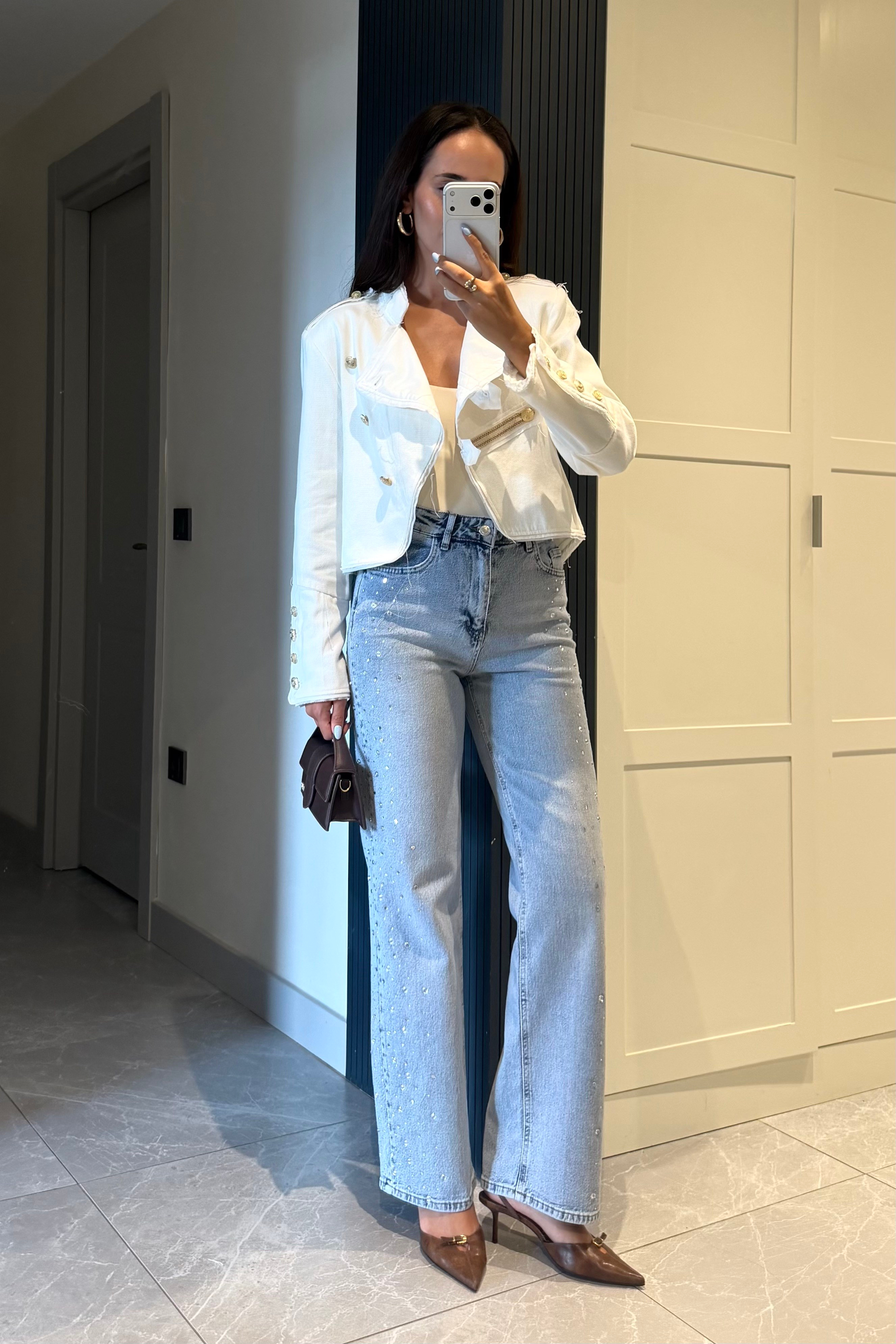 Droplu Taşlı Açık Mavi Straight jean - Kadın Jean Modelleri - Nazliye Moda | Kadın Giyim Modası