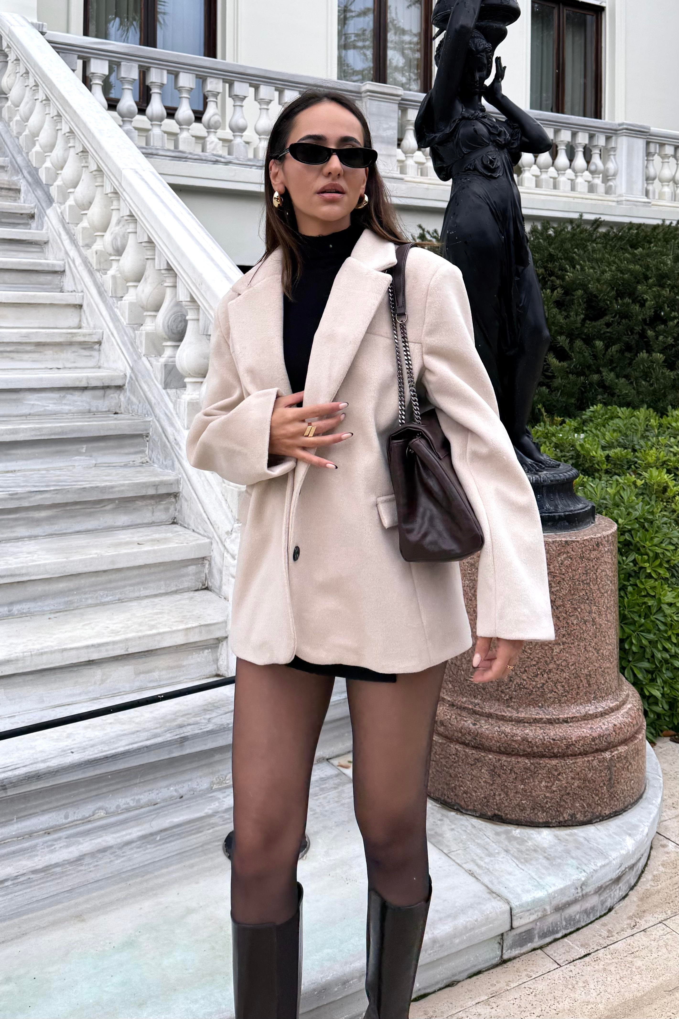 Ekru Kaşe Blazer Ceket - Kadın Blazer Jackets Modelleri - Nazliye Moda | Kadın Giyim Modası