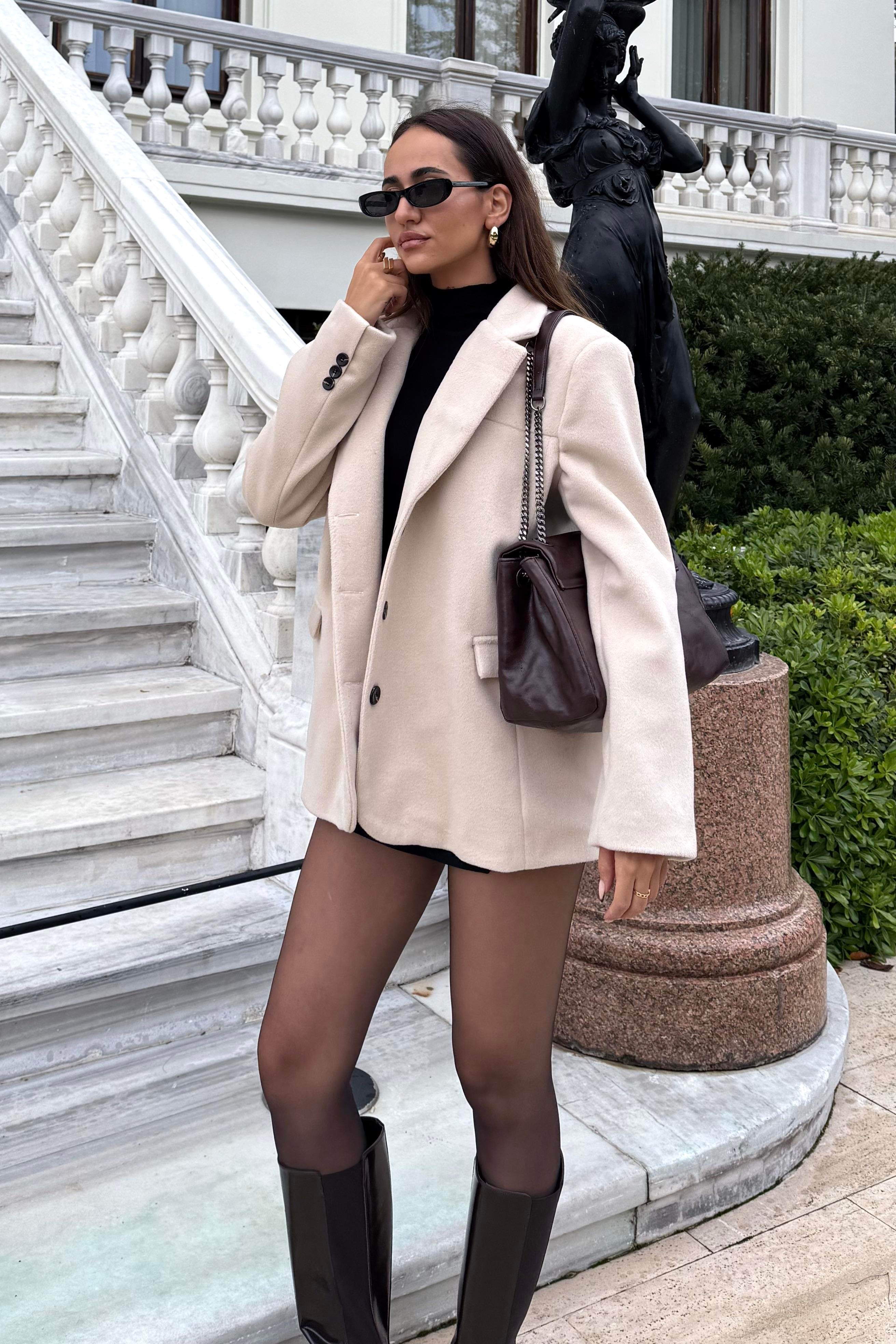 Ekru Kaşe Blazer Ceket - Kadın Blazer Jackets Modelleri - Nazliye Moda | Kadın Giyim Modası