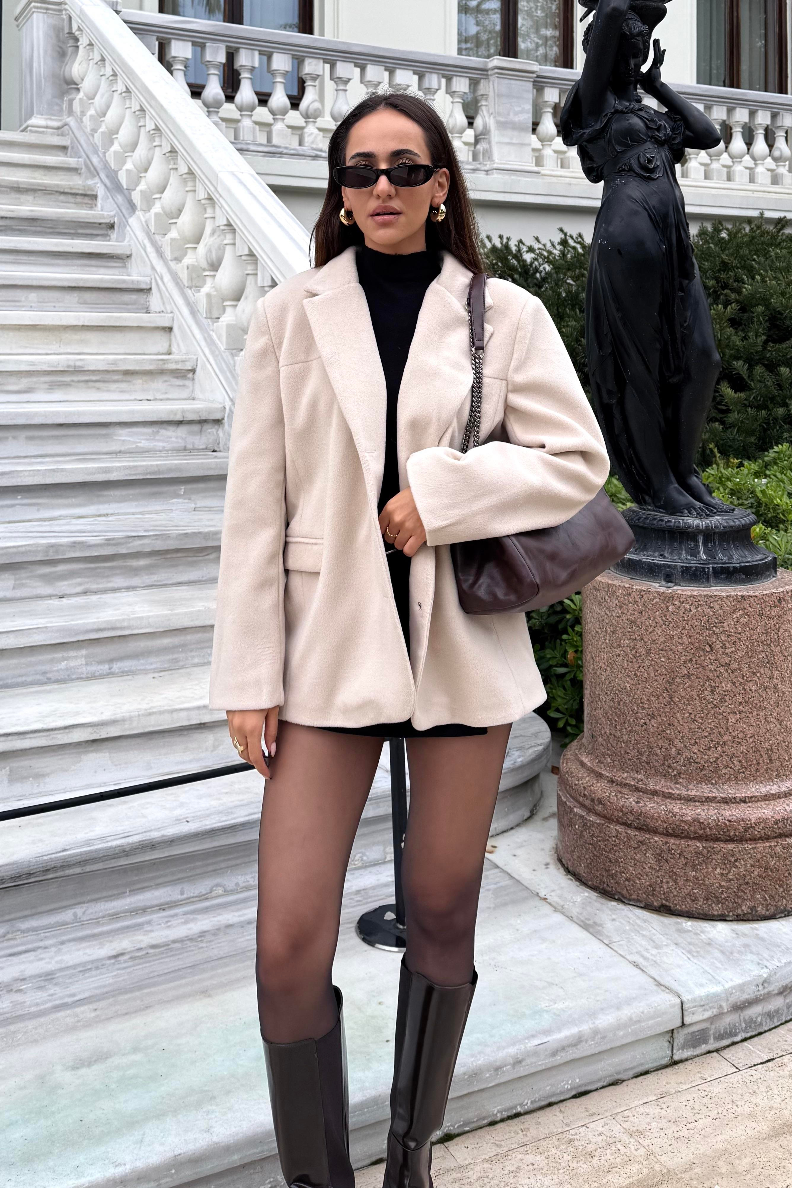 Ekru Kaşe Blazer Ceket - Kadın Blazer Jackets Modelleri - Nazliye Moda | Kadın Giyim Modası
