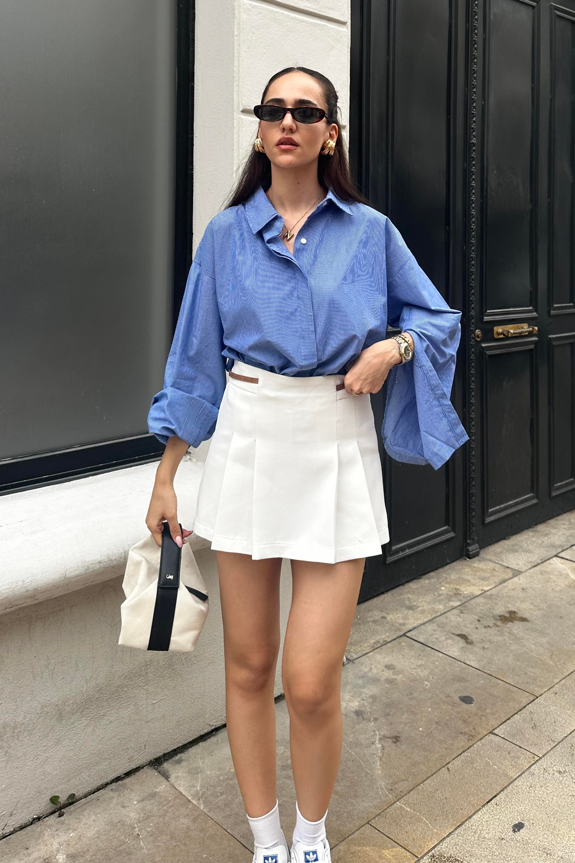 Beyaz Kemer Detay Şort Etek - Kadın Skirts Modelleri - Nazliye Moda - Kadın Giyim Modası