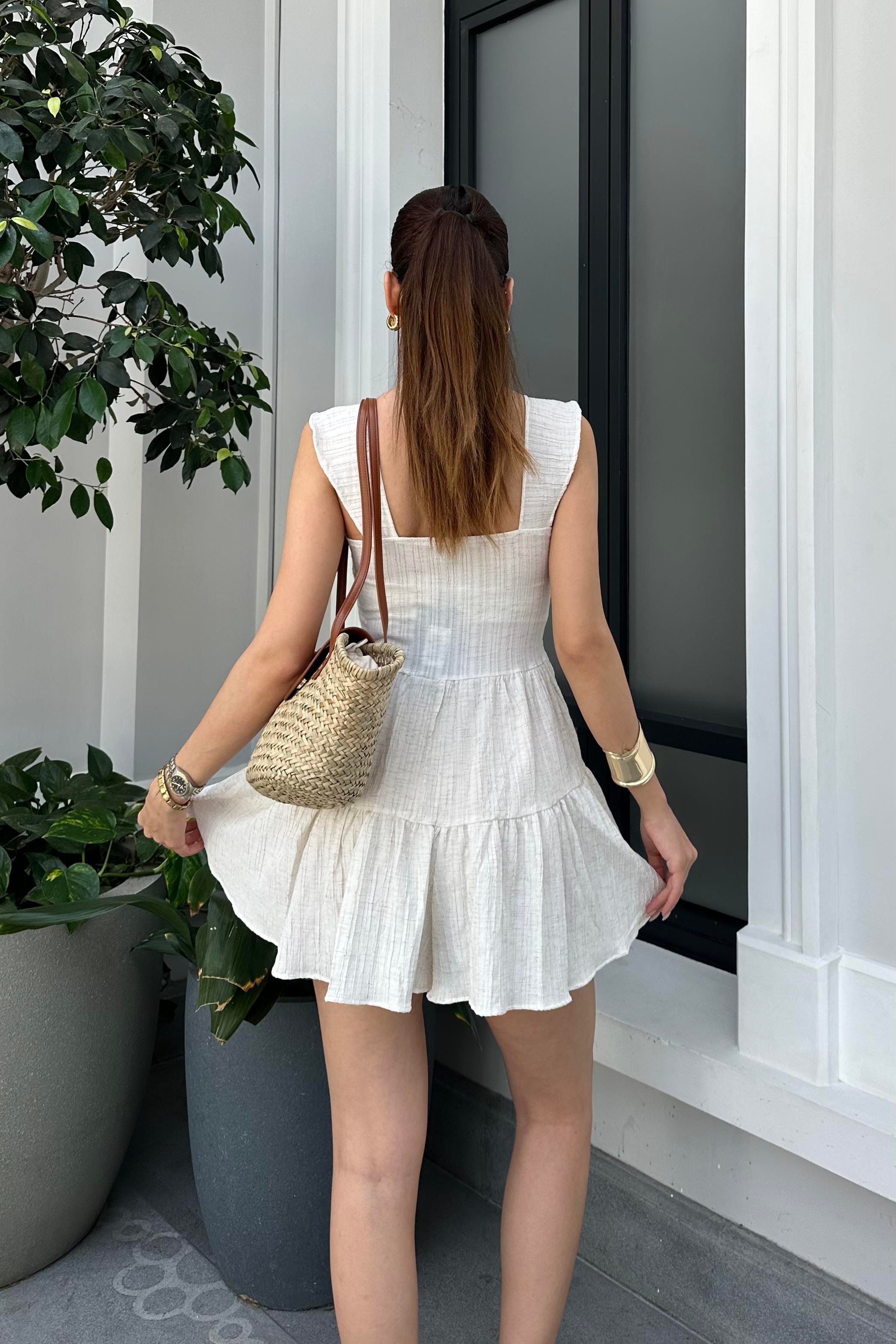 Ekru Mini Şort Elbise - Kadın Dresses Modelleri - Nazliye Moda - Kadın Giyim Modası