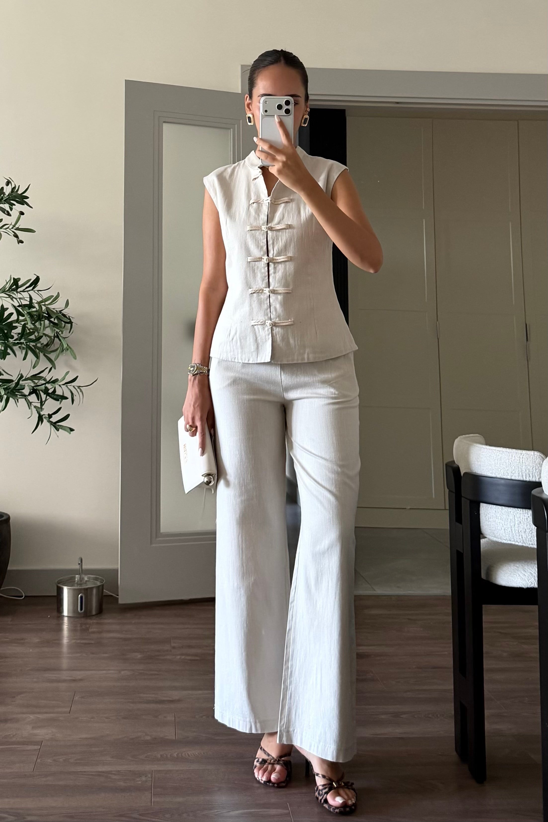 Ekru Napolyon Yelek Takım - Kadın Takım Modelleri - Nazliye Moda | Kadın Giyim Modası