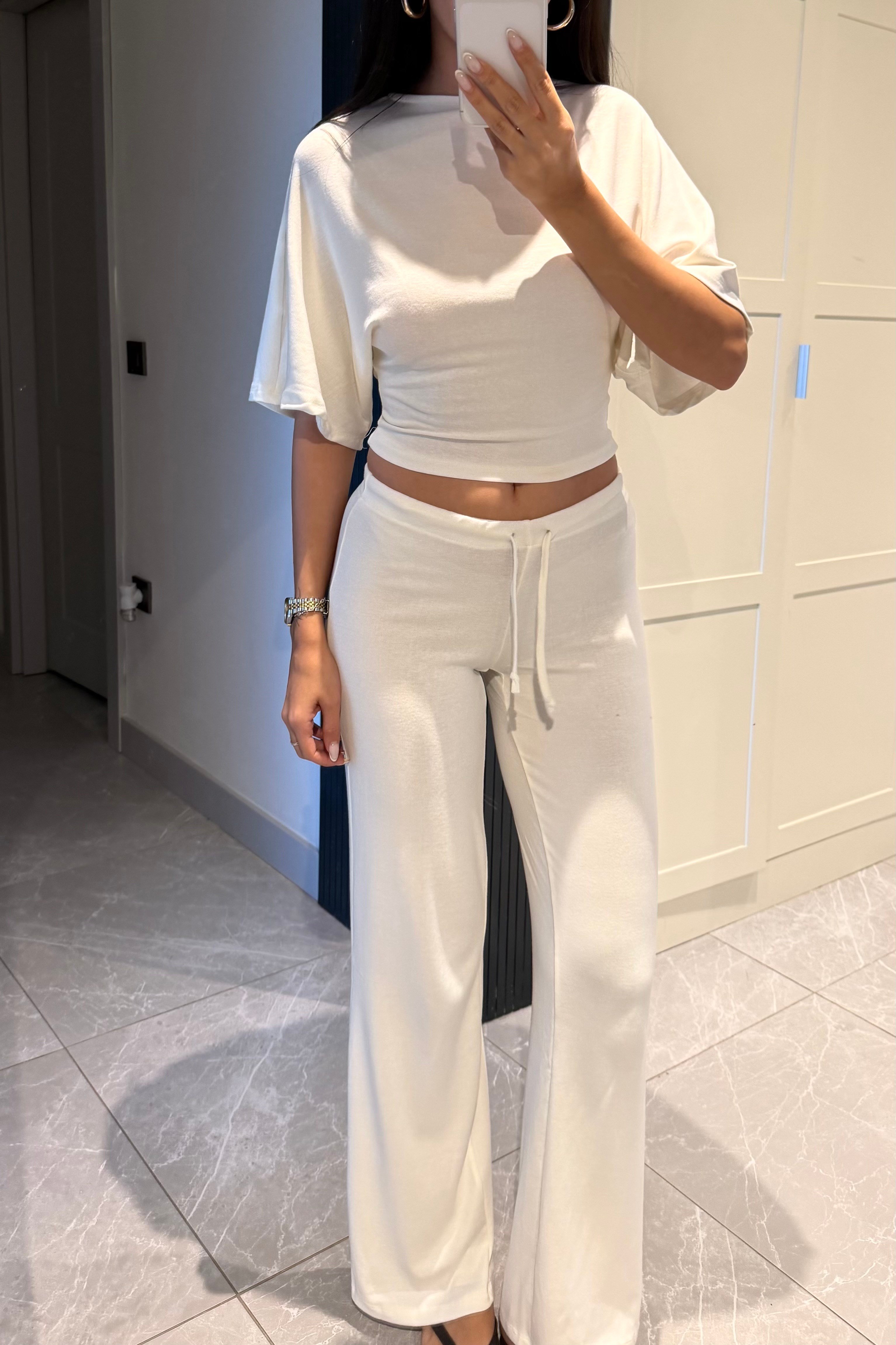 Ekru Penye İkili Takım - Kadın Takım Modelleri - Nazliye Moda | Kadın Giyim Modası