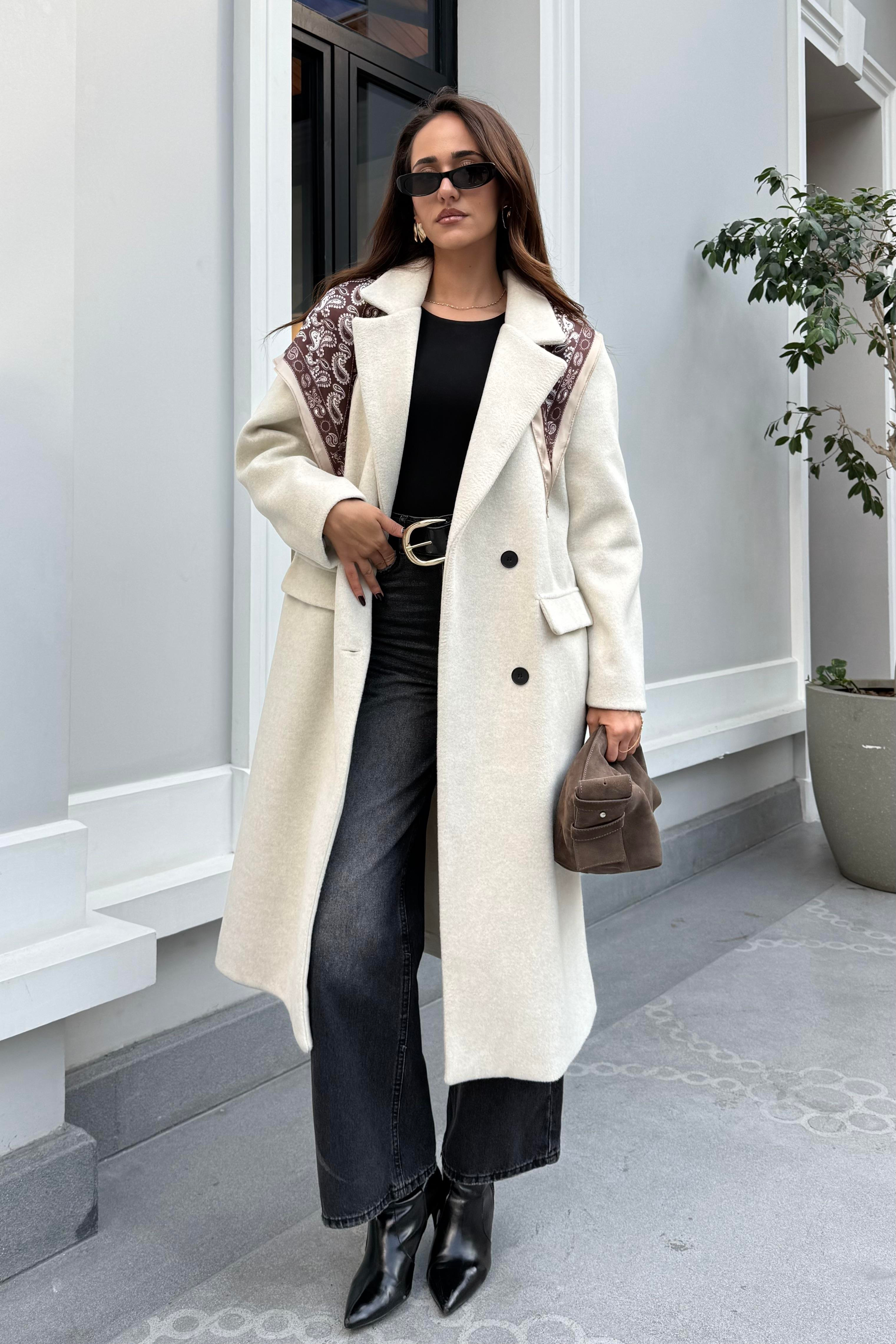 Ekru Premium Kaşe Kaban - Kadın Kaban Modelleri - Nazliye Moda | Kadın Giyim Modası