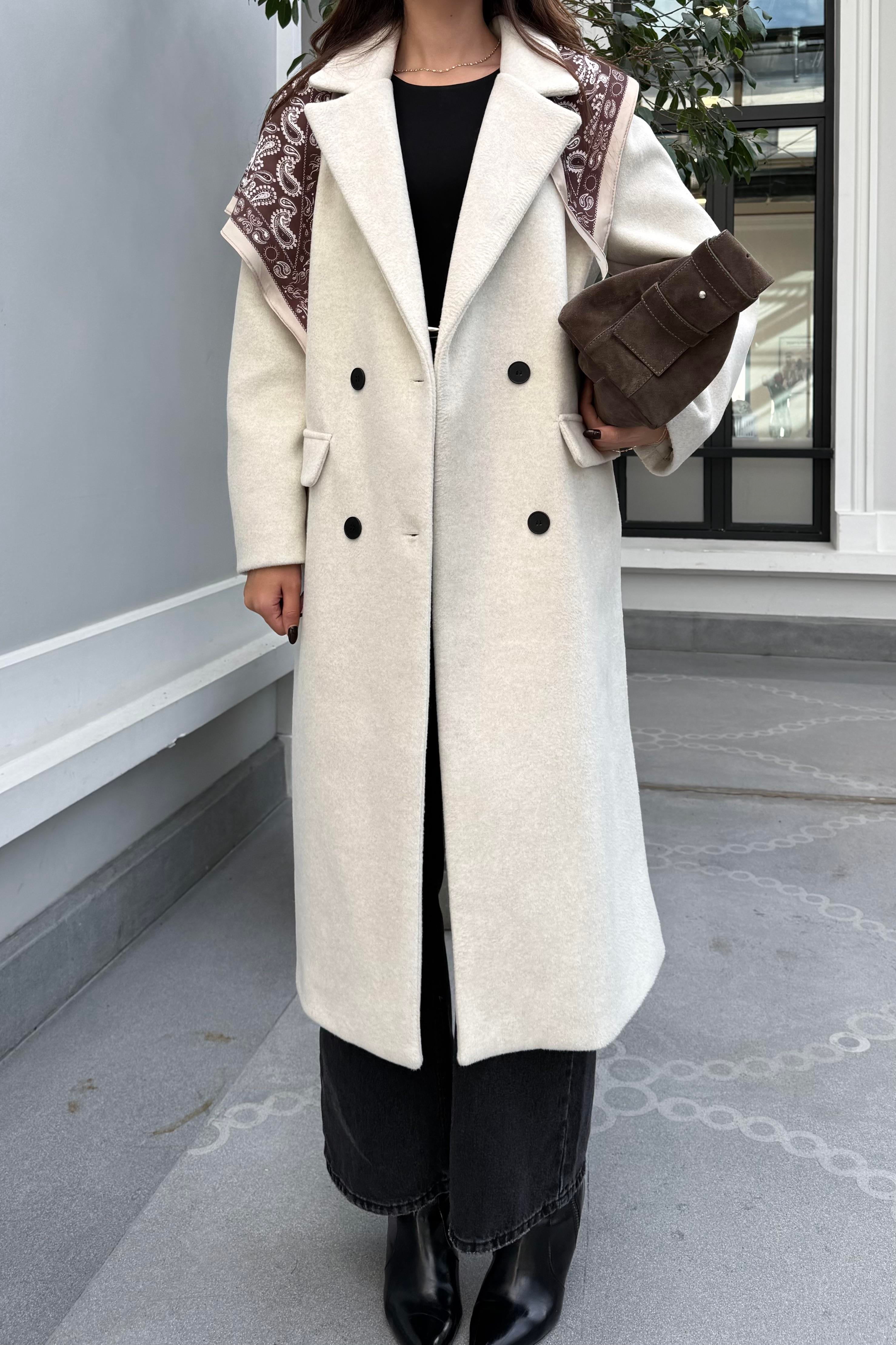 Ekru Premium Kaşe Kaban - Kadın Kaban Modelleri - Nazliye Moda | Kadın Giyim Modası