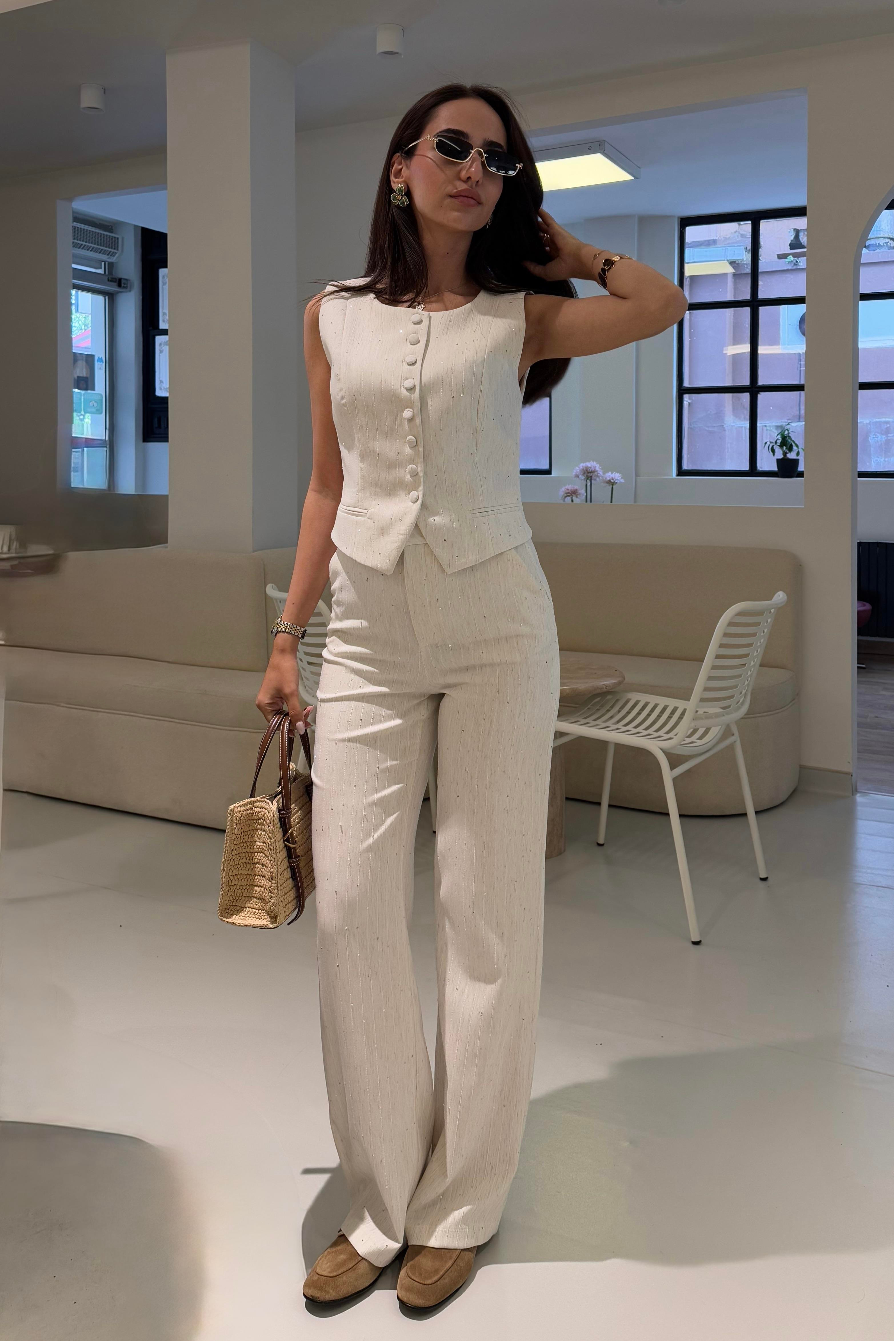 Ekru Pul İşleme Premium Takım - Kadın Takım Modelleri - Nazliye Moda | Kadın Giyim Modası
