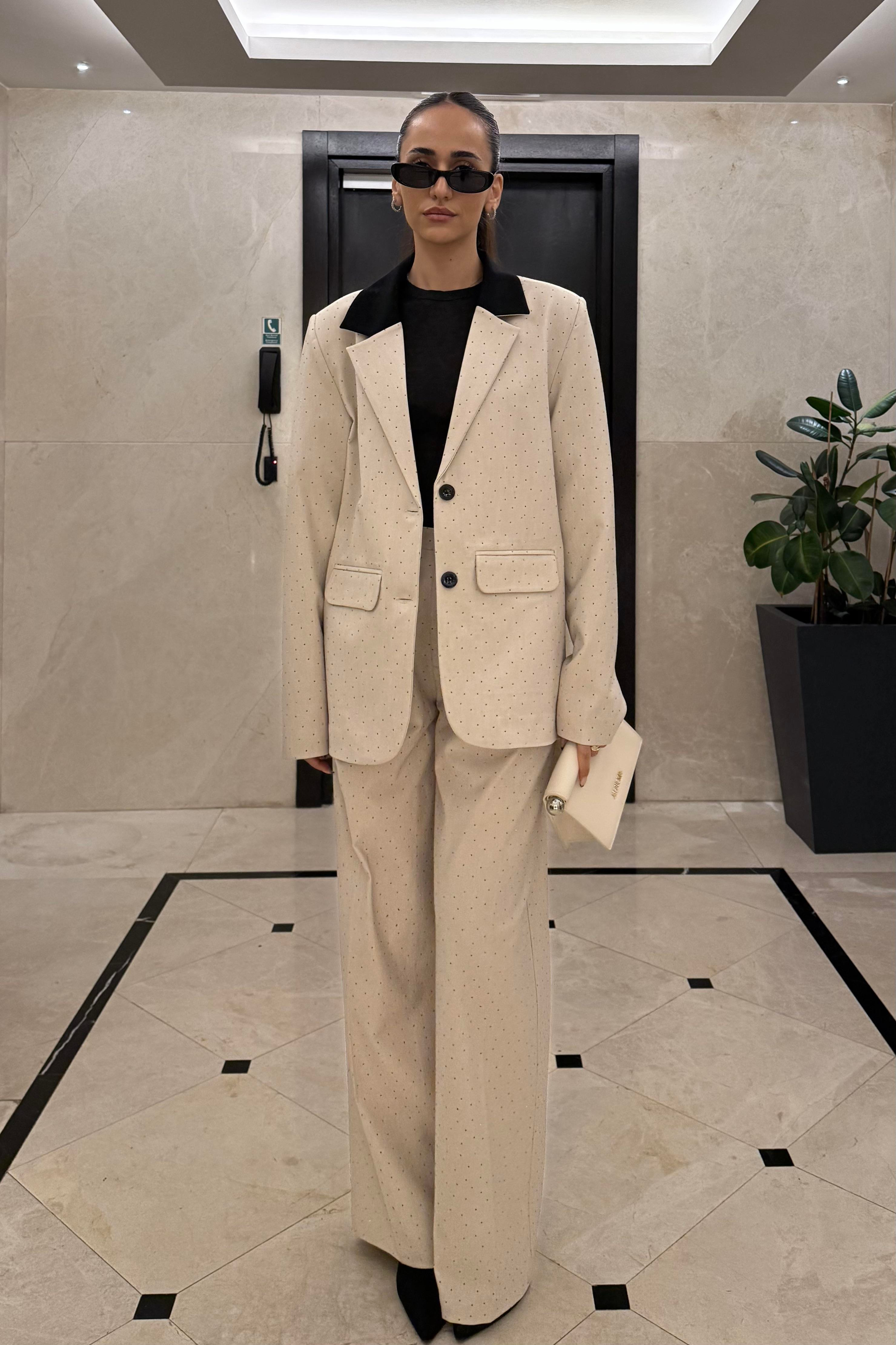 Ekru Tasarım Taşlı Blazer Ceket - Kadın Blazer Jackets Modelleri - Nazliye Moda | Kadın Giyim Modası
