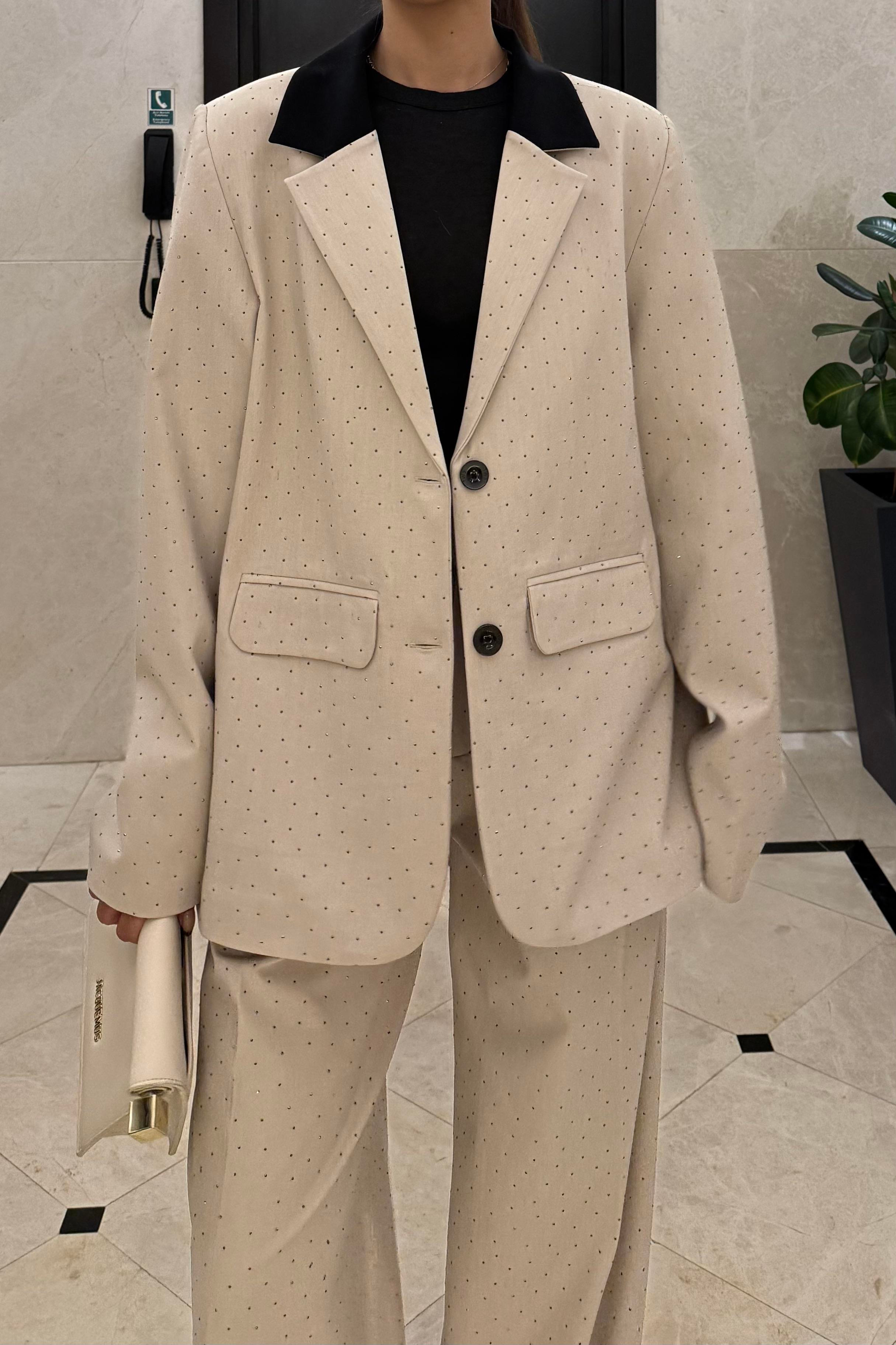 Ekru Tasarım Taşlı Blazer Ceket - Kadın Blazer Jackets Modelleri - Nazliye Moda | Kadın Giyim Modası